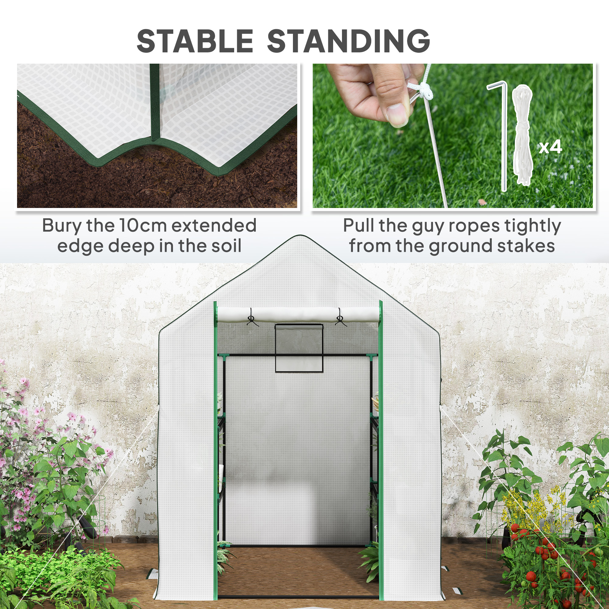 Outsunny 143 x 140cm Walk-In Greenhouse, with Accessories White 7