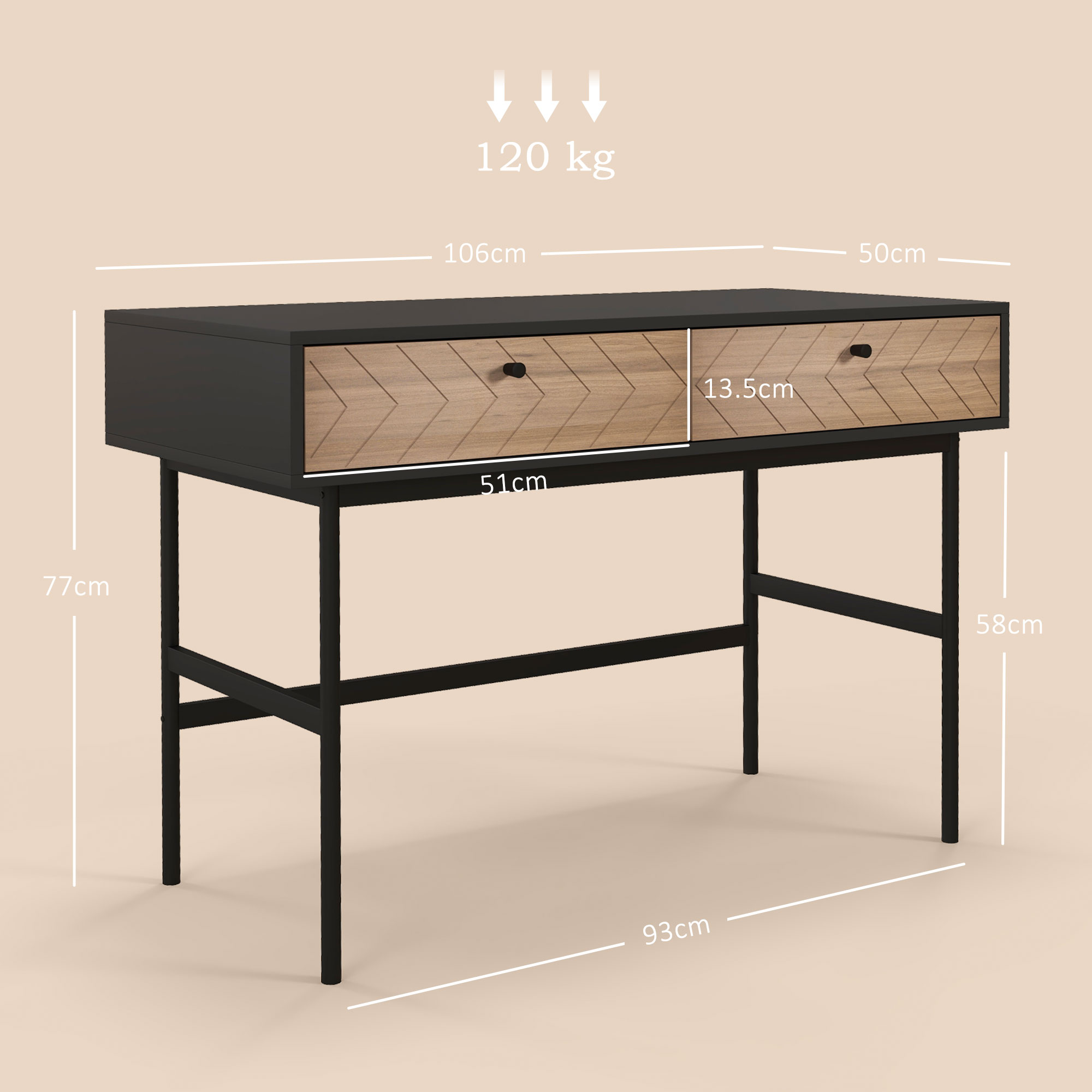 HOMCOM Scrivania Moderna con 2 Cassetti 100x50x75cm Bianco Lucido | Italy