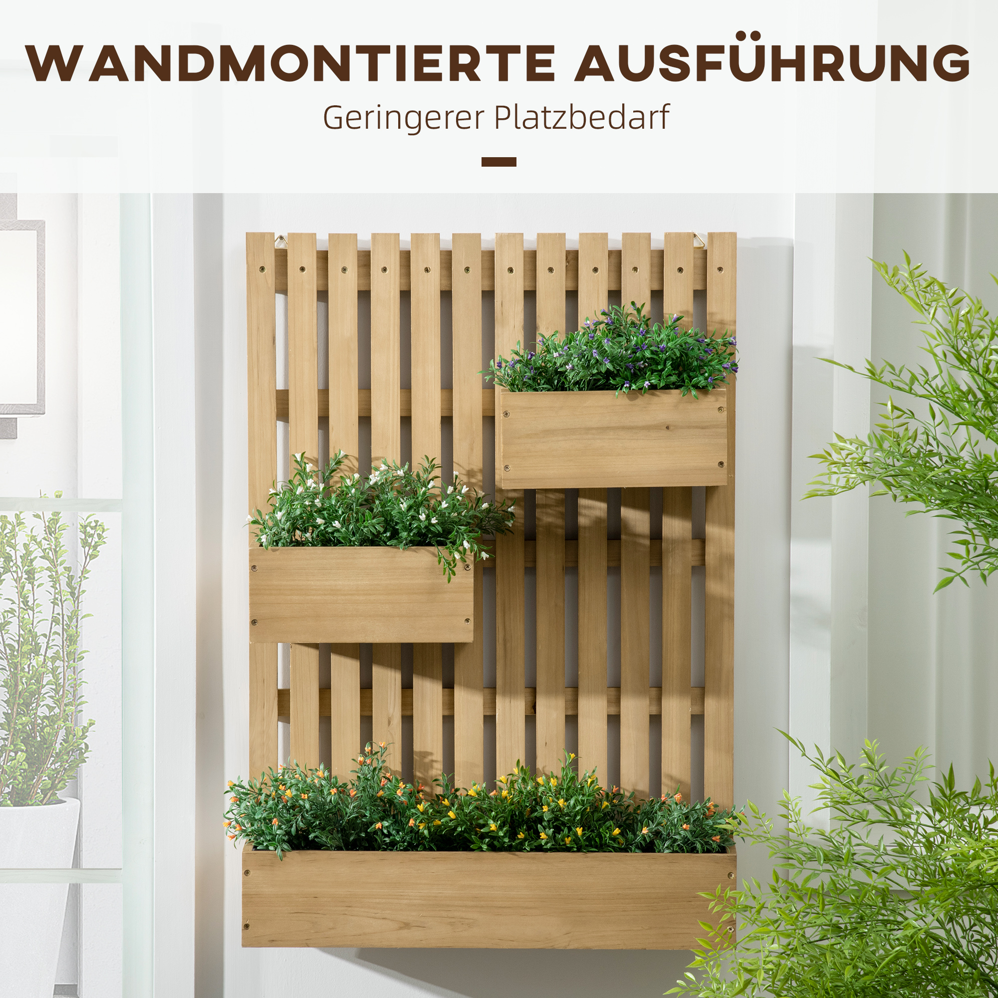Outsunny Blumenkasten-Set, Wandmontage, frei versetzbar, Massivholz, 60 x  16 x 80 cm | Aosom.de
