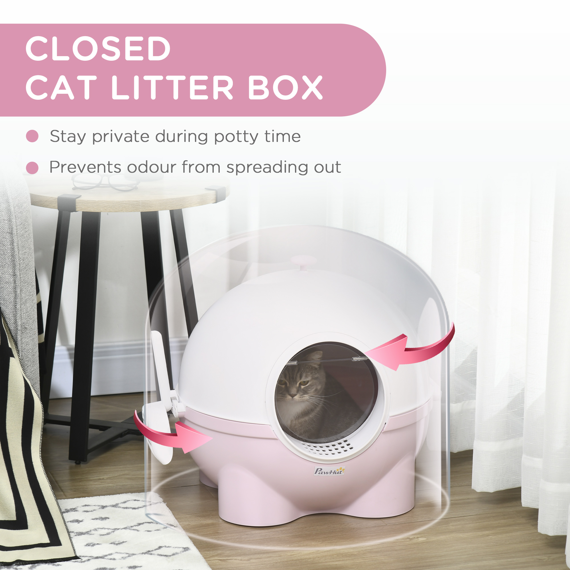 PawHut Large Cat Litter Box, with Scoop, Front Entrance, 53 x 51 x 48cm Pink 6