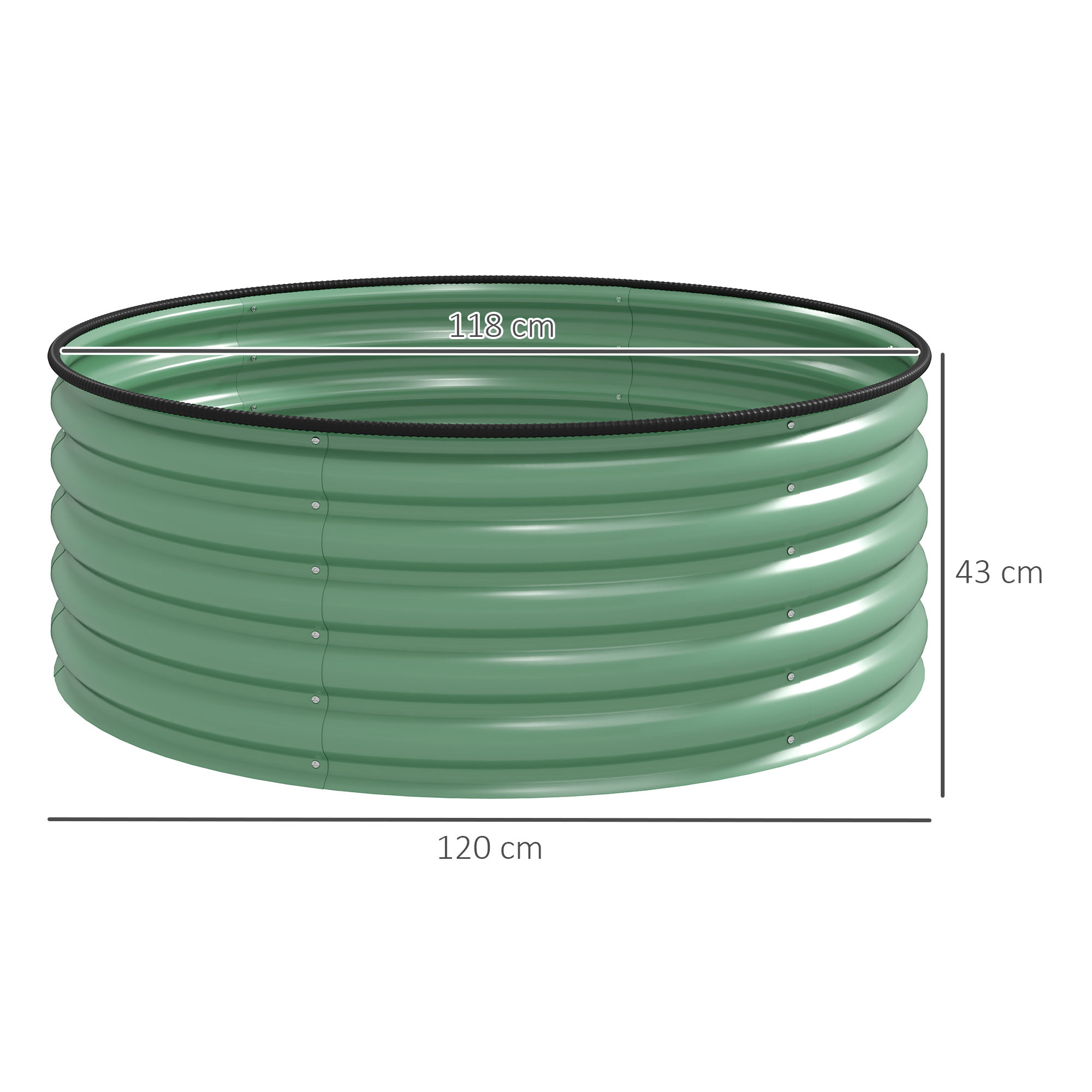 Outsunny Galvanised Raised Garden Bed with Safety Edging, Outdoor Raised Planter Box with Gloves, 120 x 120 x 43cm, Light Green 3