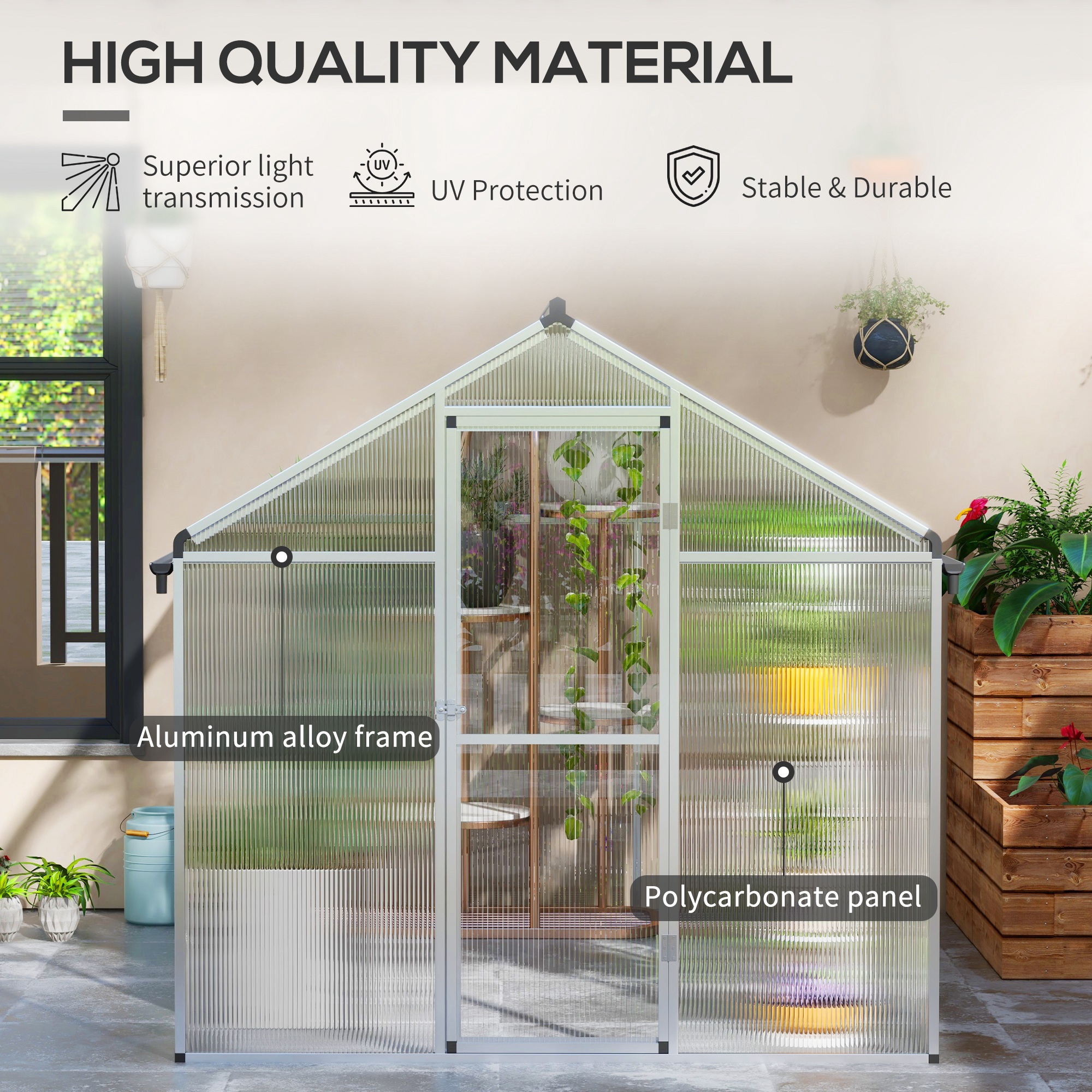 Outsunny 8 x 6ft Aluminium Frame Greenhouse 4