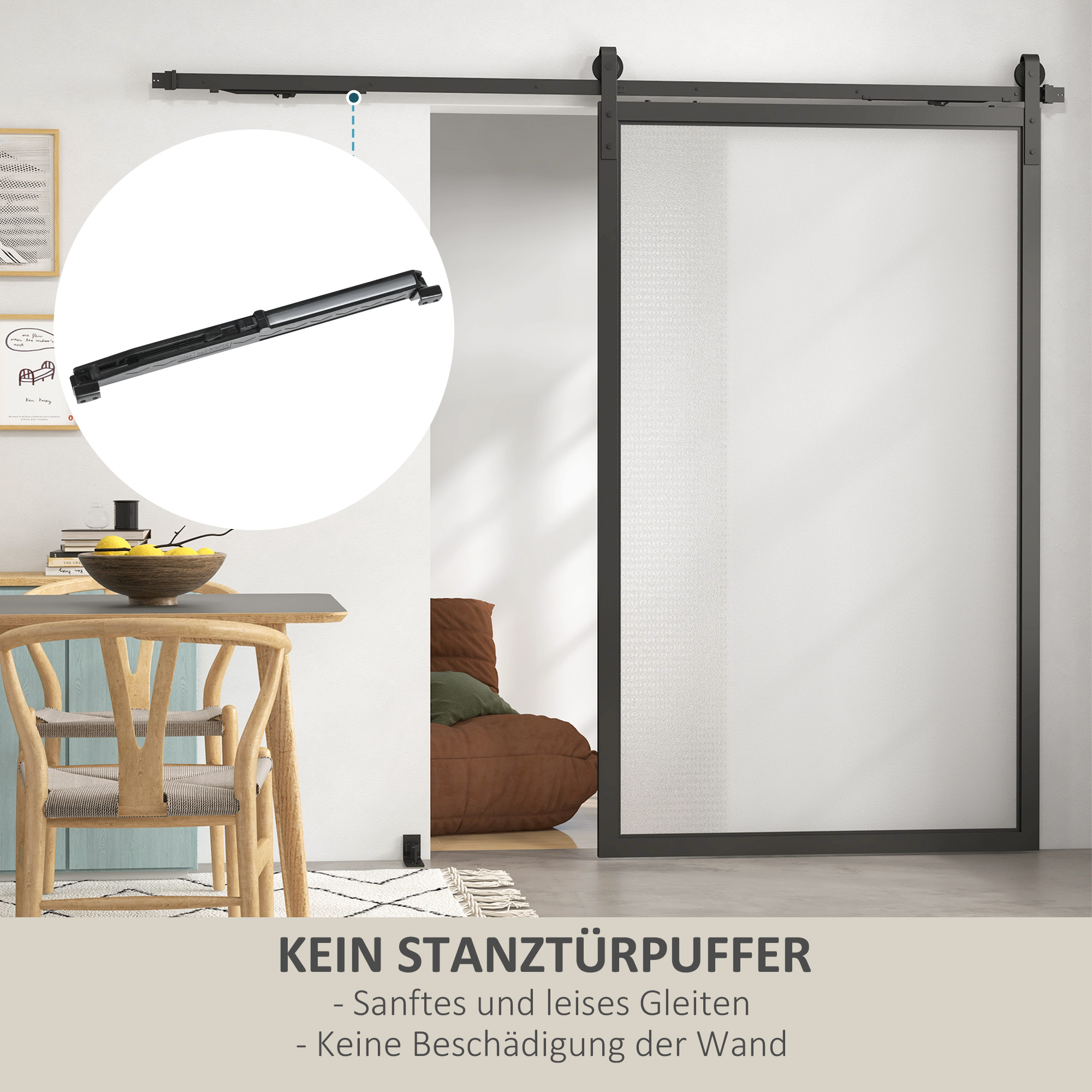 Lükandukse komplekt, vaikne ja sujuv töö, puit- ja betoonseintele, 244 cm, teras, must