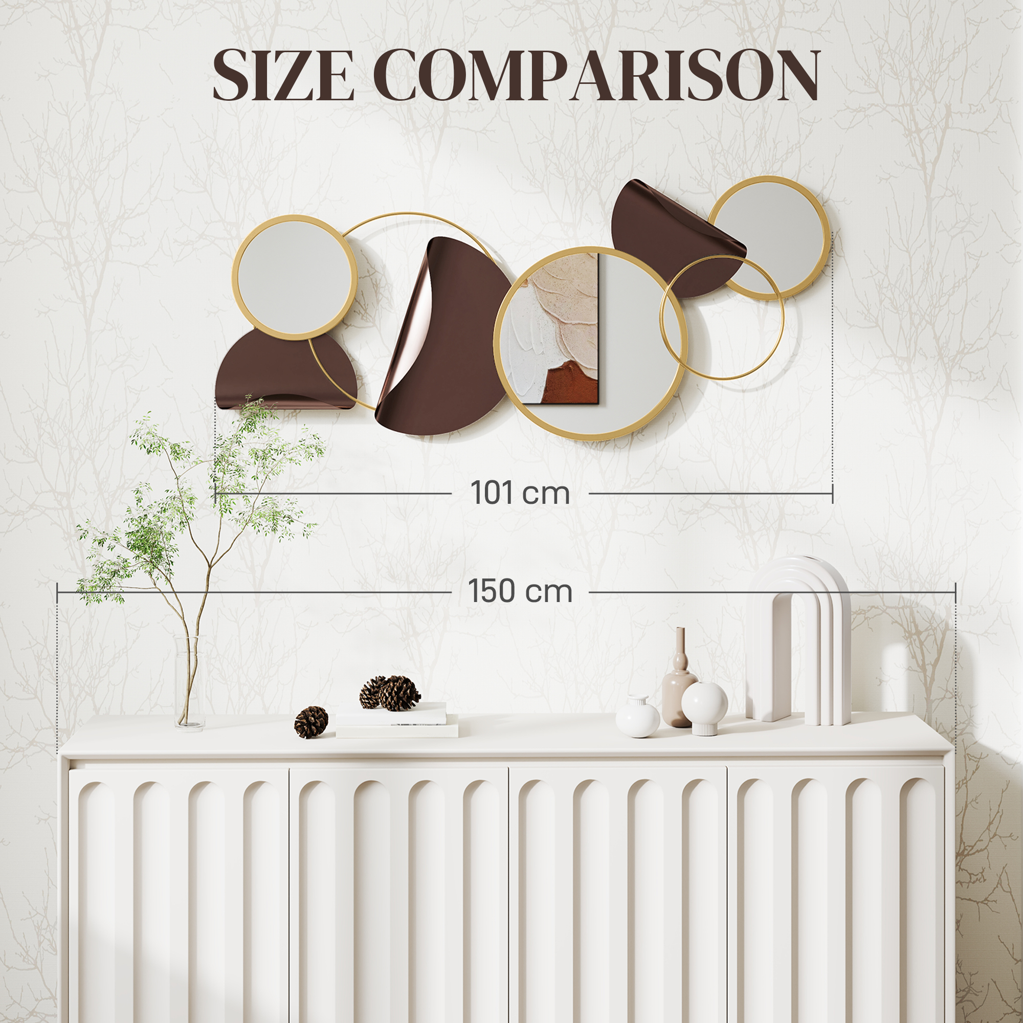 HOMCOM Metal Wall Art, Modern Decorative Mirror Decor, Hanging Home Wall Decoration for Living Room Bedroom Dining Room, Gold Tone 7