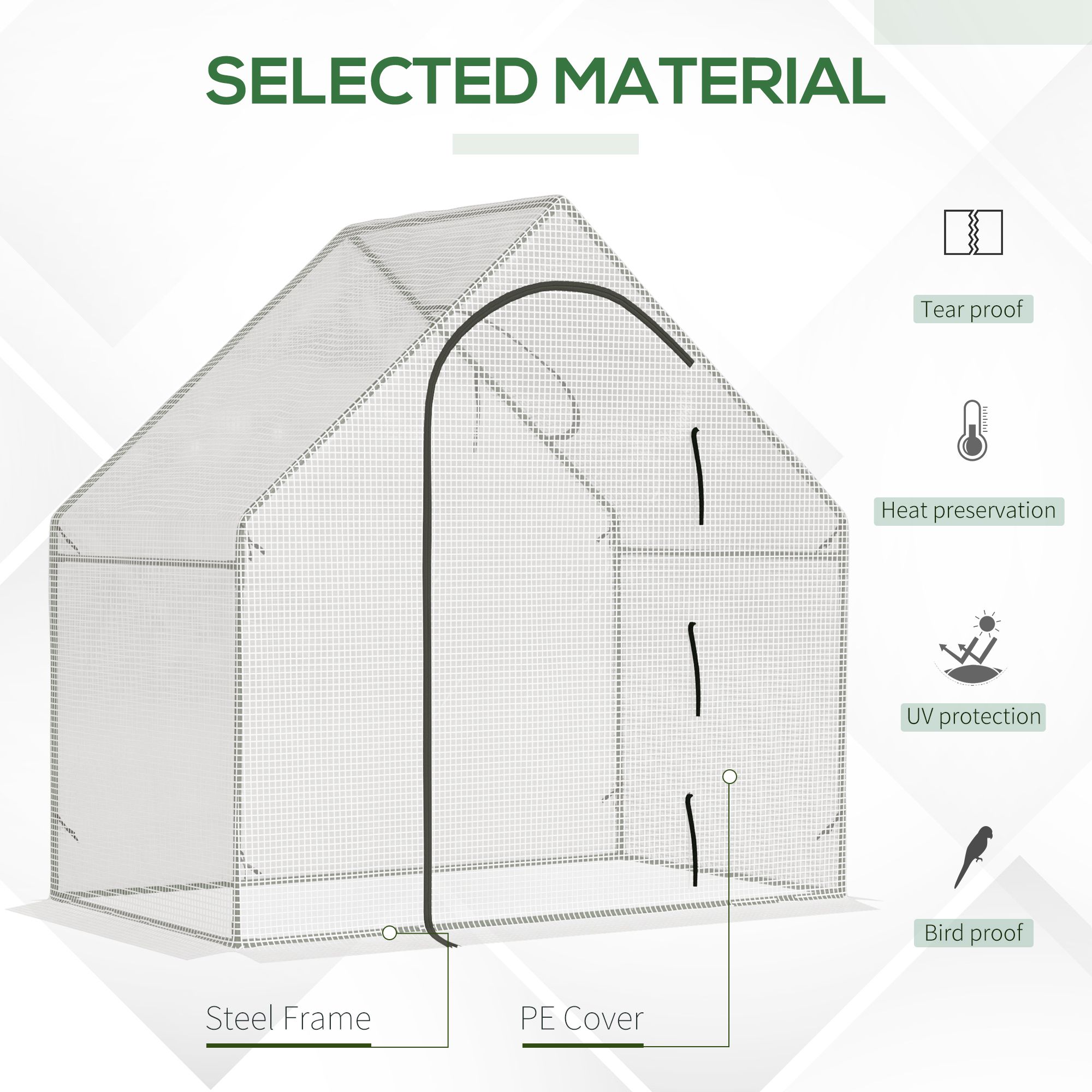 Outsunny Walk In Tomato Greenhouse Garden Outdoor Mini Greenhouse Flower Planter Steel Frame with Zipped Door & Window, PE Cover, 180 x 100 x 168CM,  White 4