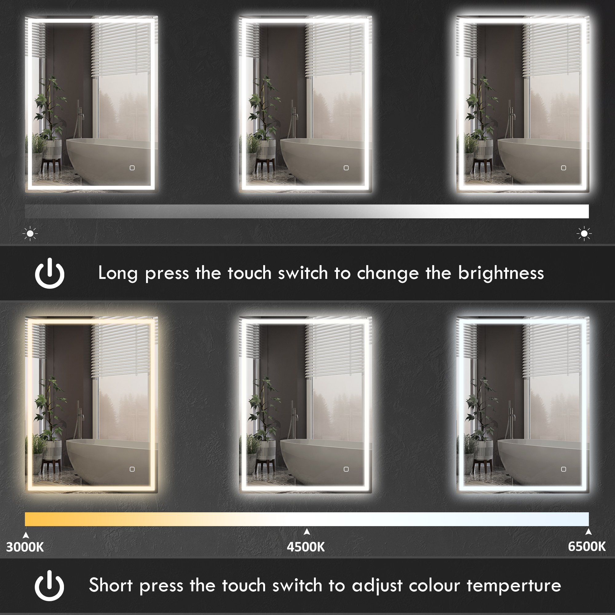 HOMCOM 90 x 70cm LED Bathroom Mirror with Lights, Dimmable Makeup Mirror, Vanity Mirror with 3 Colour, Smart Touch, Anti-Fog 5