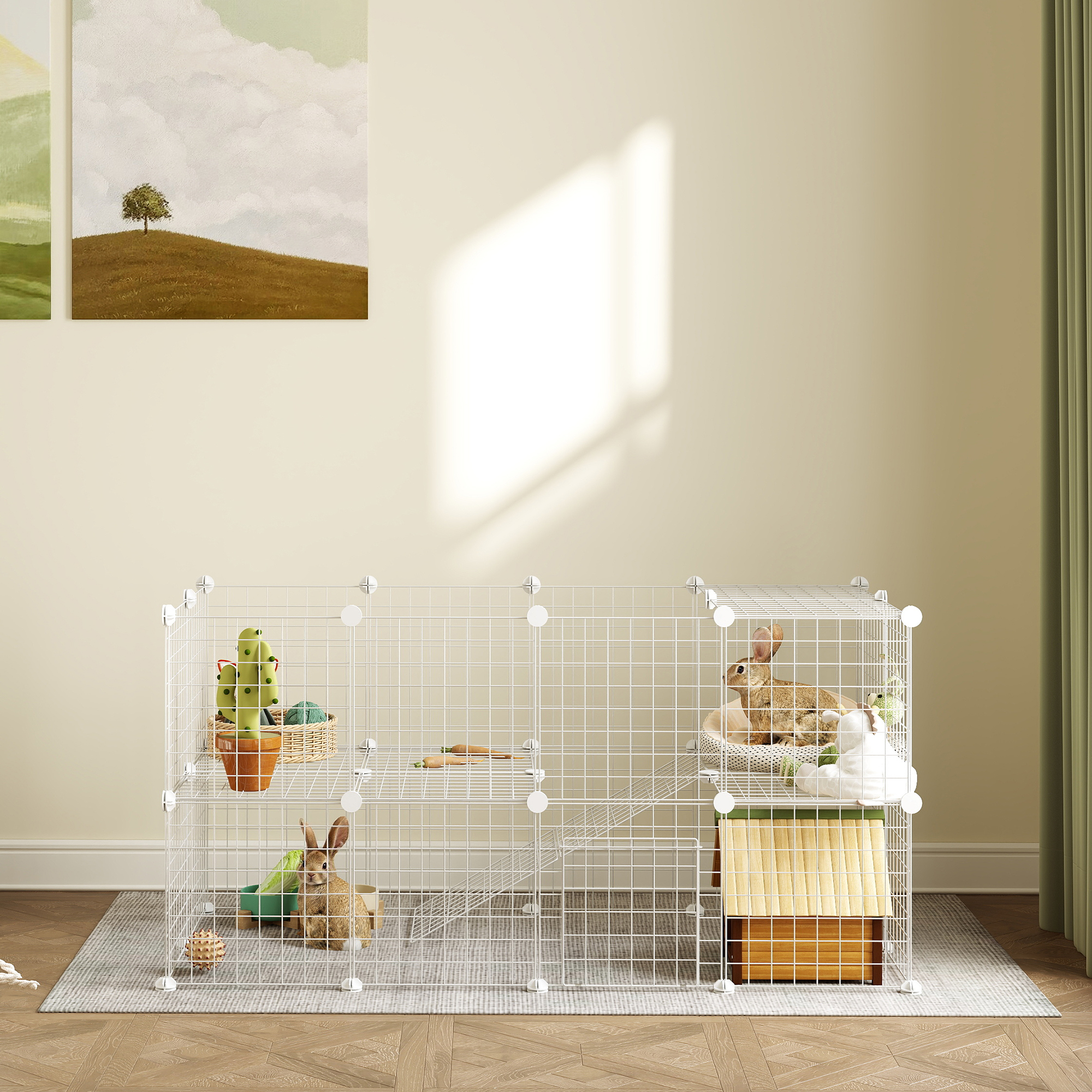 PawHut DIY 36 Panel Pet Playpen Metal Wire Fence for Chinchilla, Hedgehog, Bunny, Indoor, Outdoor Use, White 7