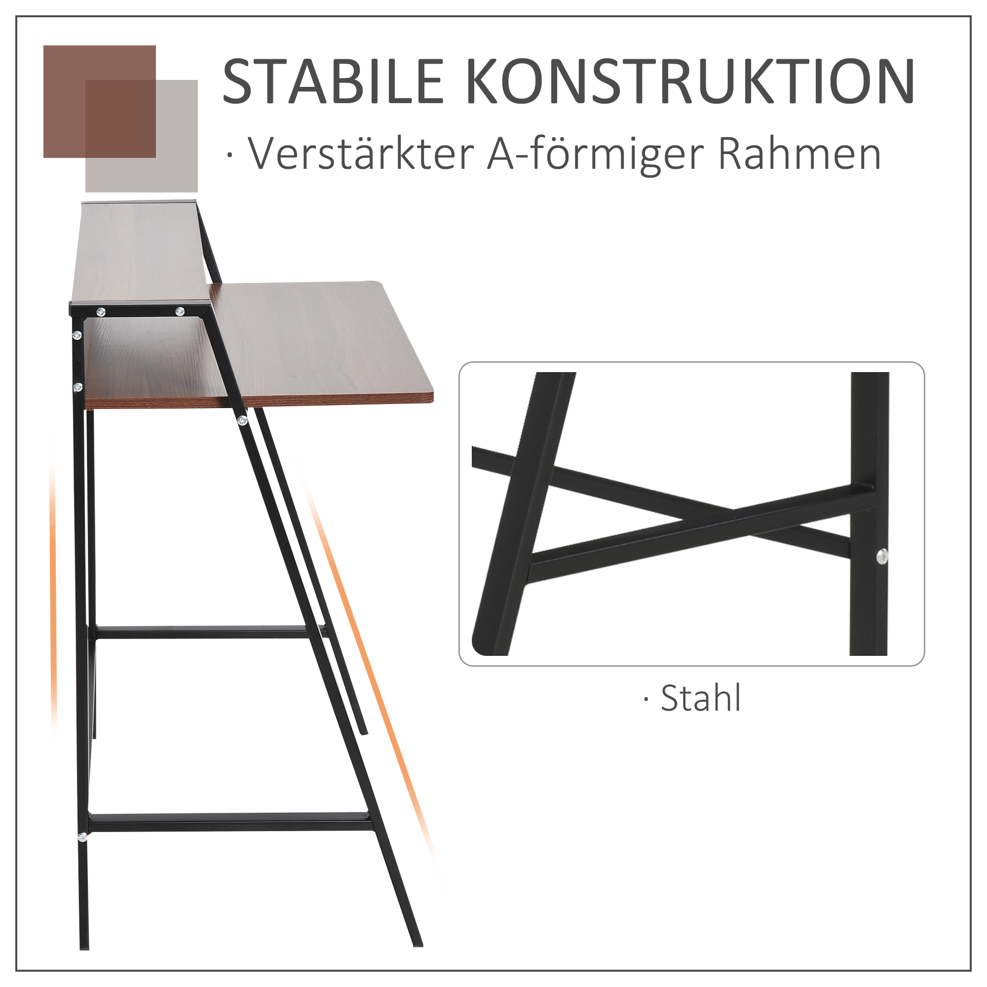 Kirjutuslaud, arvutilaud panipaiga ja kaablihaldussüsteemiga, moodne metallraamiga laud õppimiseks, magamistuppa, kodukontorisse, 84 x 45 x 85 cm, pähklipuu + must