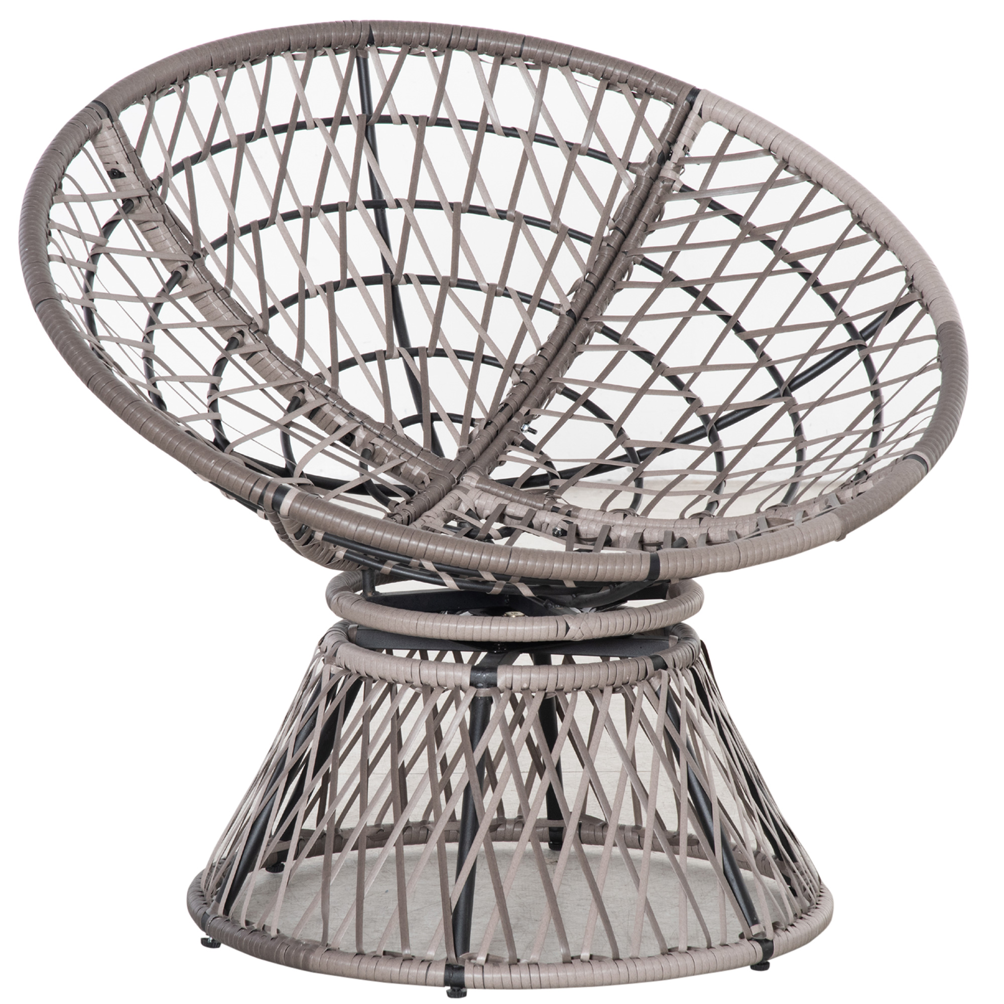 Outsunny 360° Swivel Rattan Papasan Moon Bowl Chair Round Lounge Garden Wicker Basket Seat with Padded Cushion Oversized for Outdoor Indoor, Grey 9