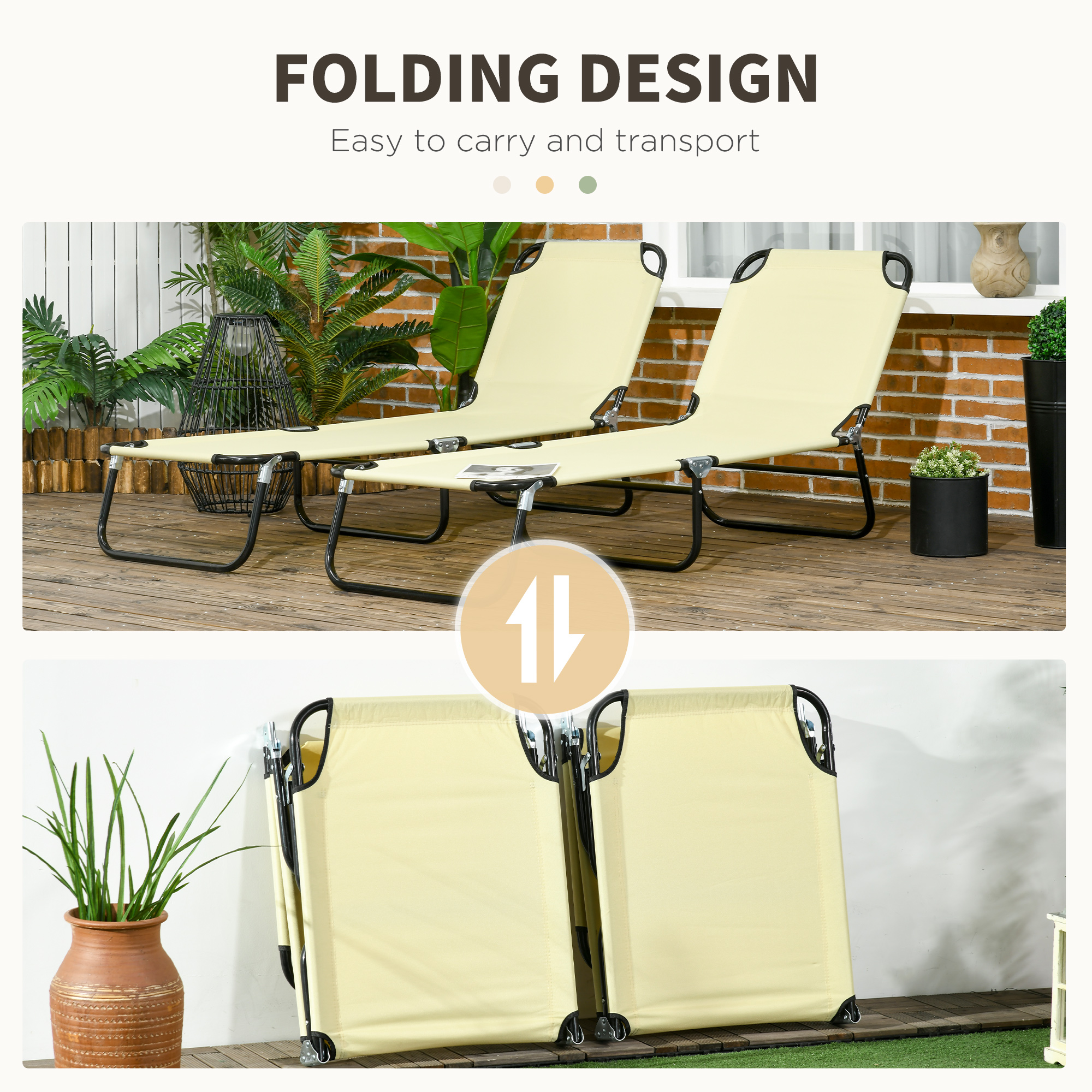 Outsunny Set of Two Metal Frame Folding Sun Loungers Beige 5