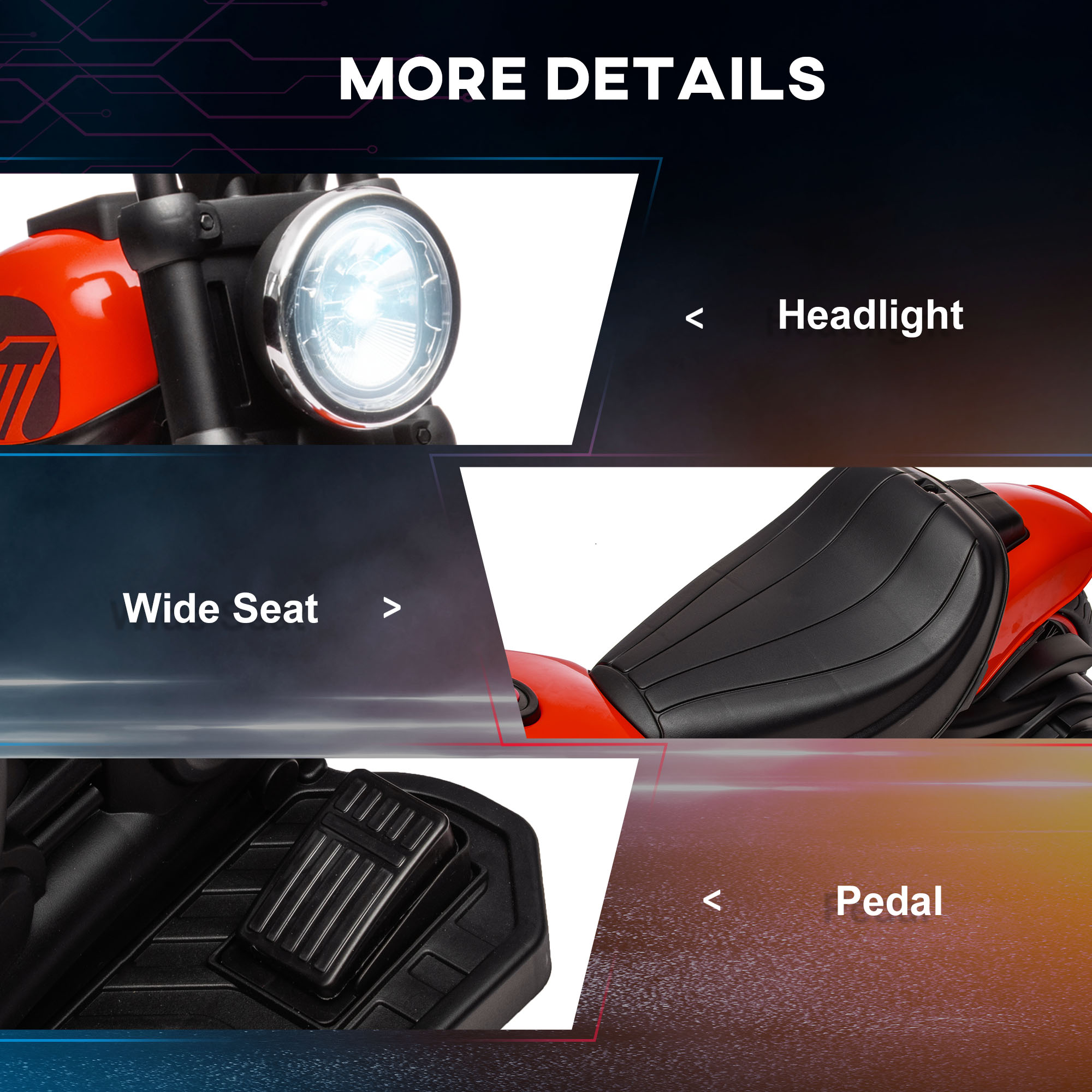 HOMCOM 6v Electric Motorbike with Training Wheels, One-Button Start Red 7