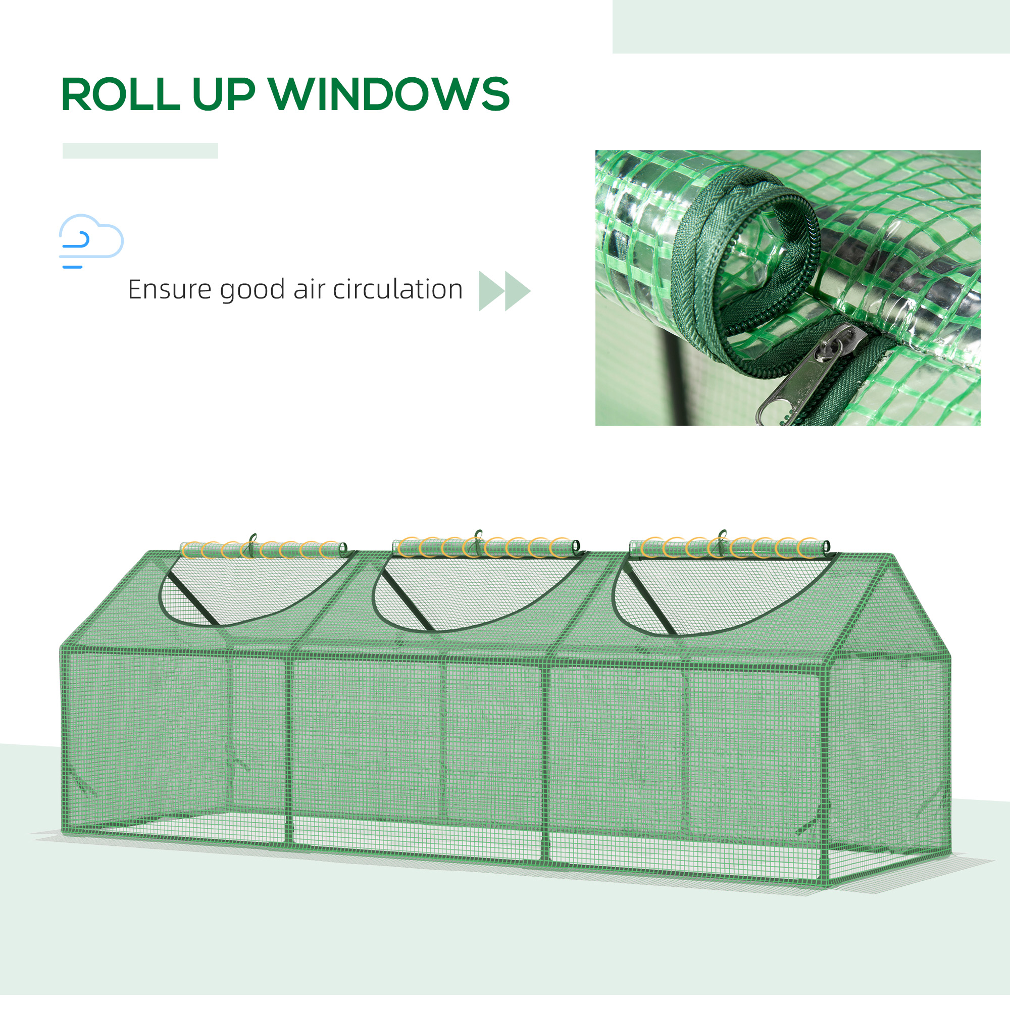 Outsunny Mini Greenhouse, Small Plant Grow House for Outdoor with Durable PE Cover, Observation Windows, 180 x 60 x 60 cm, Green 5