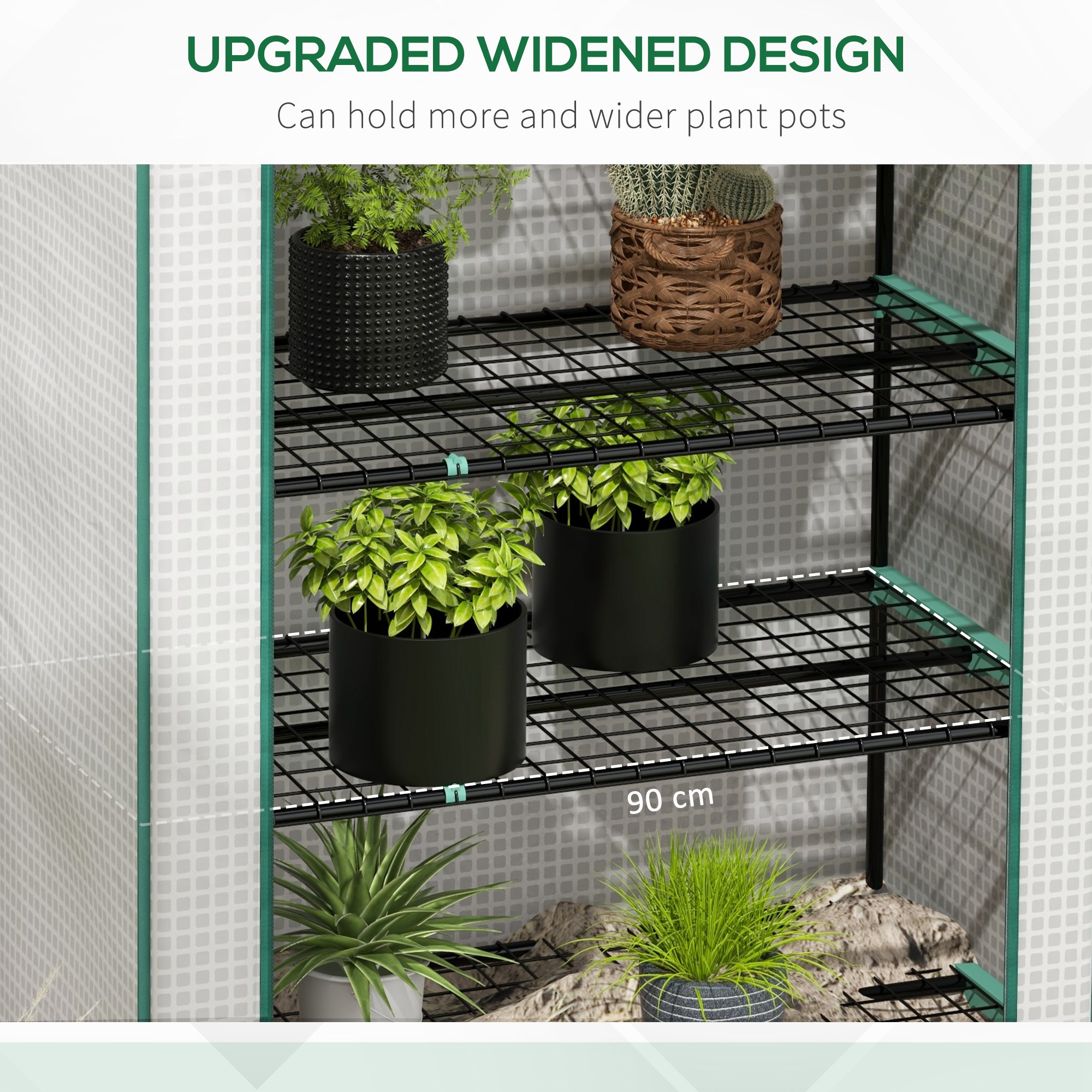 Outsunny 5 Tier Widened Mini Greenhouse with Reinforced PE Cover, Portable Indoor Outdoor Green House with Roll-up Door and Wire Shelves, 193H x 90W x 49Dcm, White 4