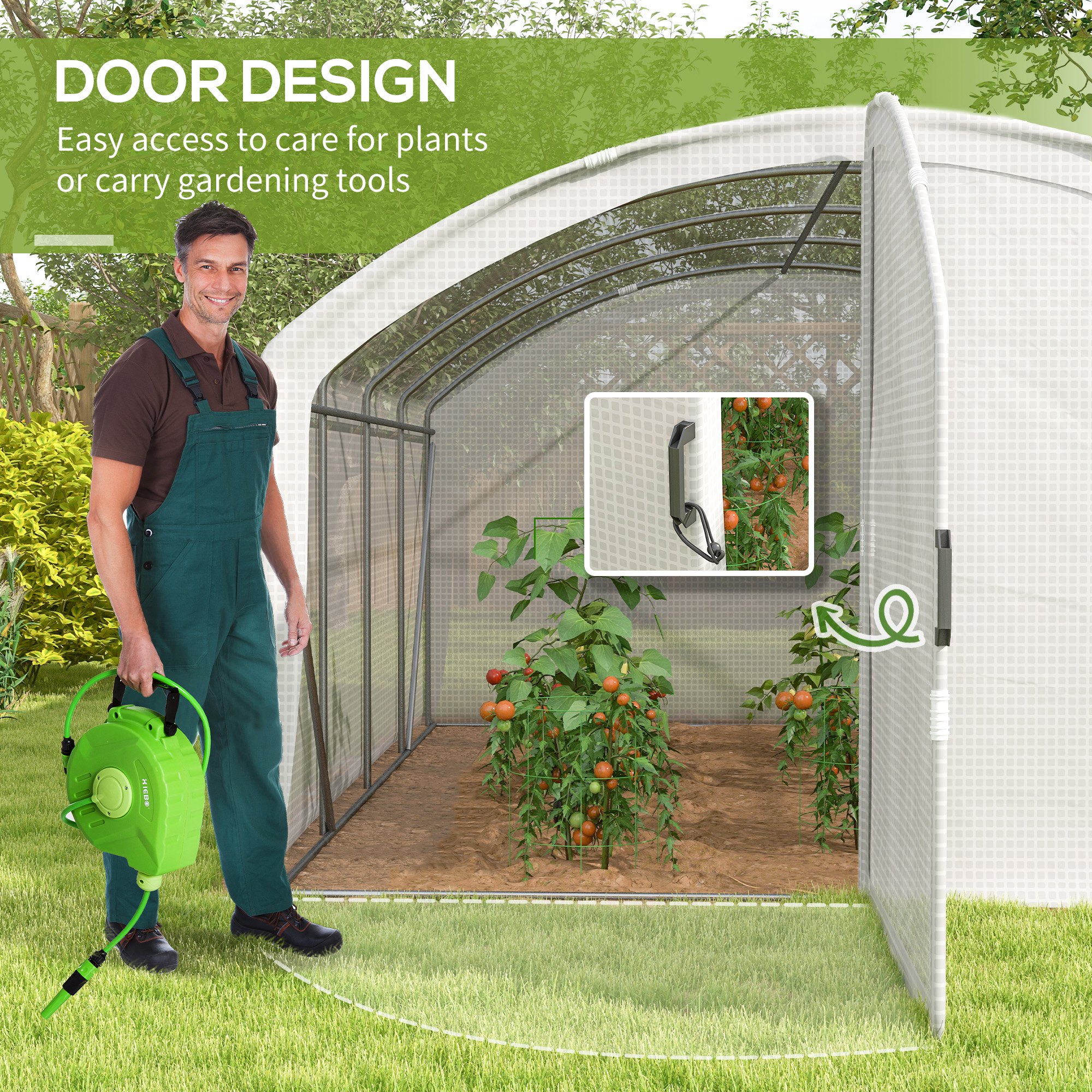 Outsunny Polytunnel Greenhouse Walk-in Grow House with UV-resistant PE Cover, Door, Galvanised Steel Frame, 4 x 3 x 2m, White 5