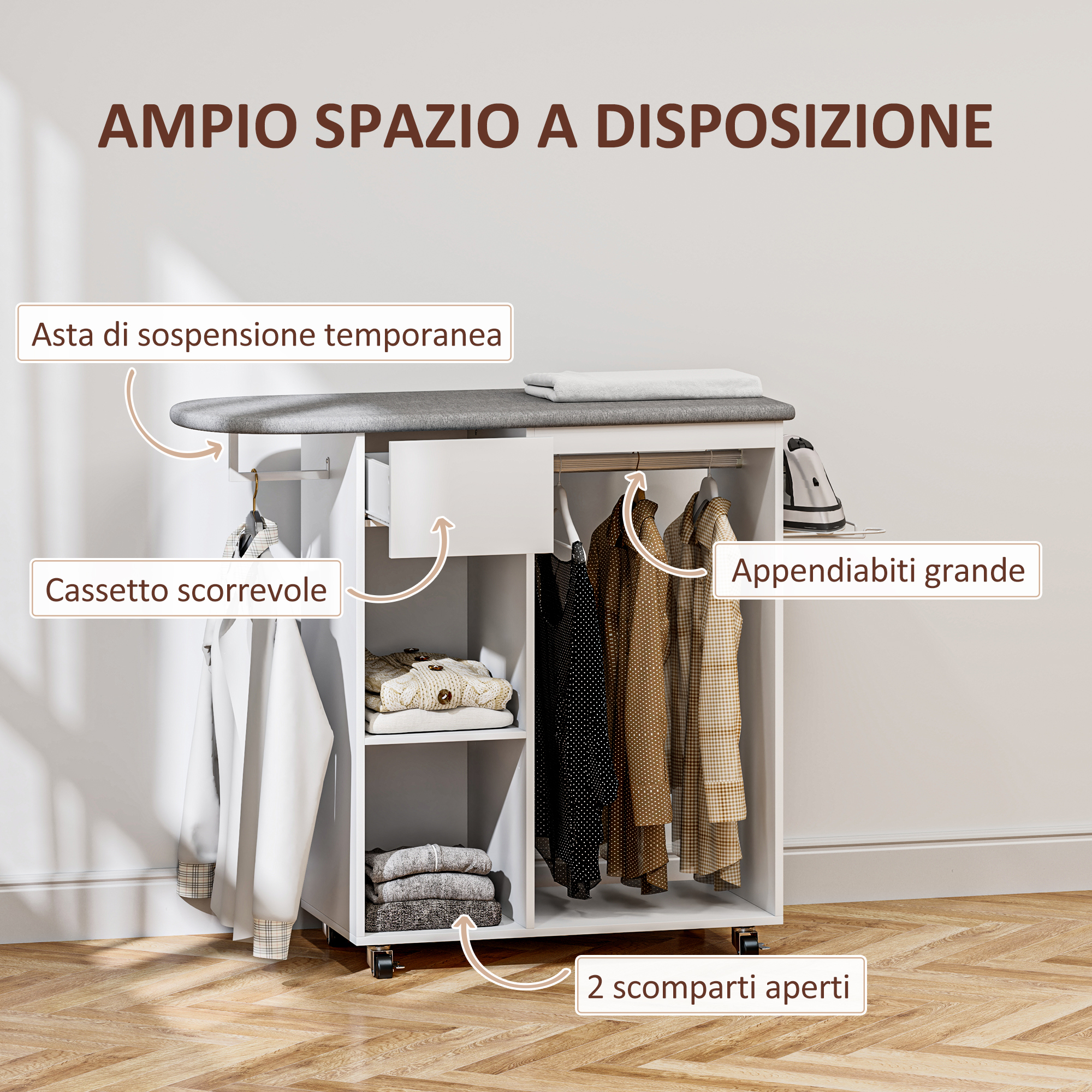 HOMCOM Mobile Asse Da Stiro Con Ruote Barra E Ripiani Bianco Aosom Italy homcom-mobile-asse-da-stiro-con-ruote-barra-e-ripiani-bianco-aosom-italy