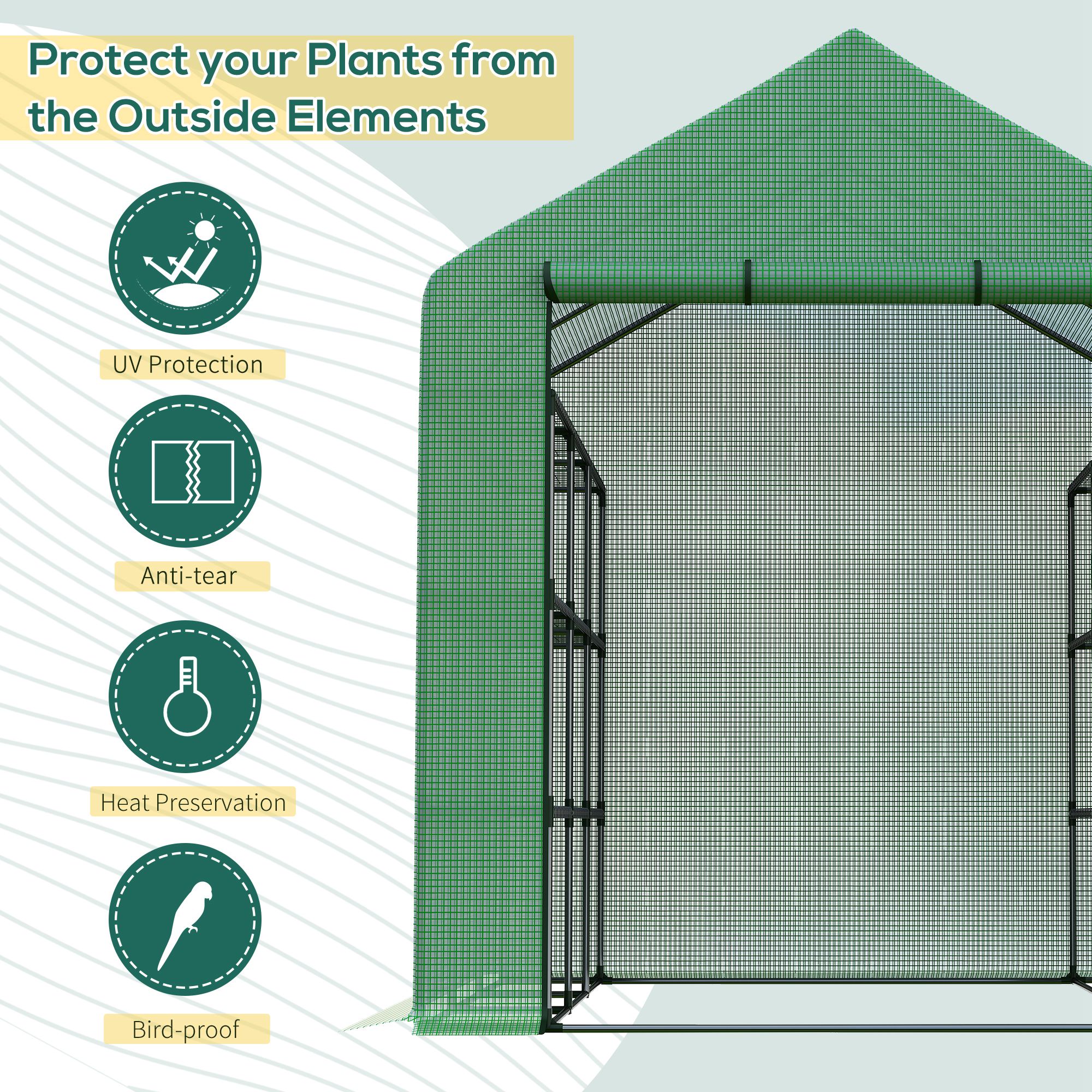 Outsunny Walk-in Greenhouse with 4 Tier 24 Shelves, Portable Grow House with Roll-up Zipped Door, 244 x 180 x 210cm, Green 4