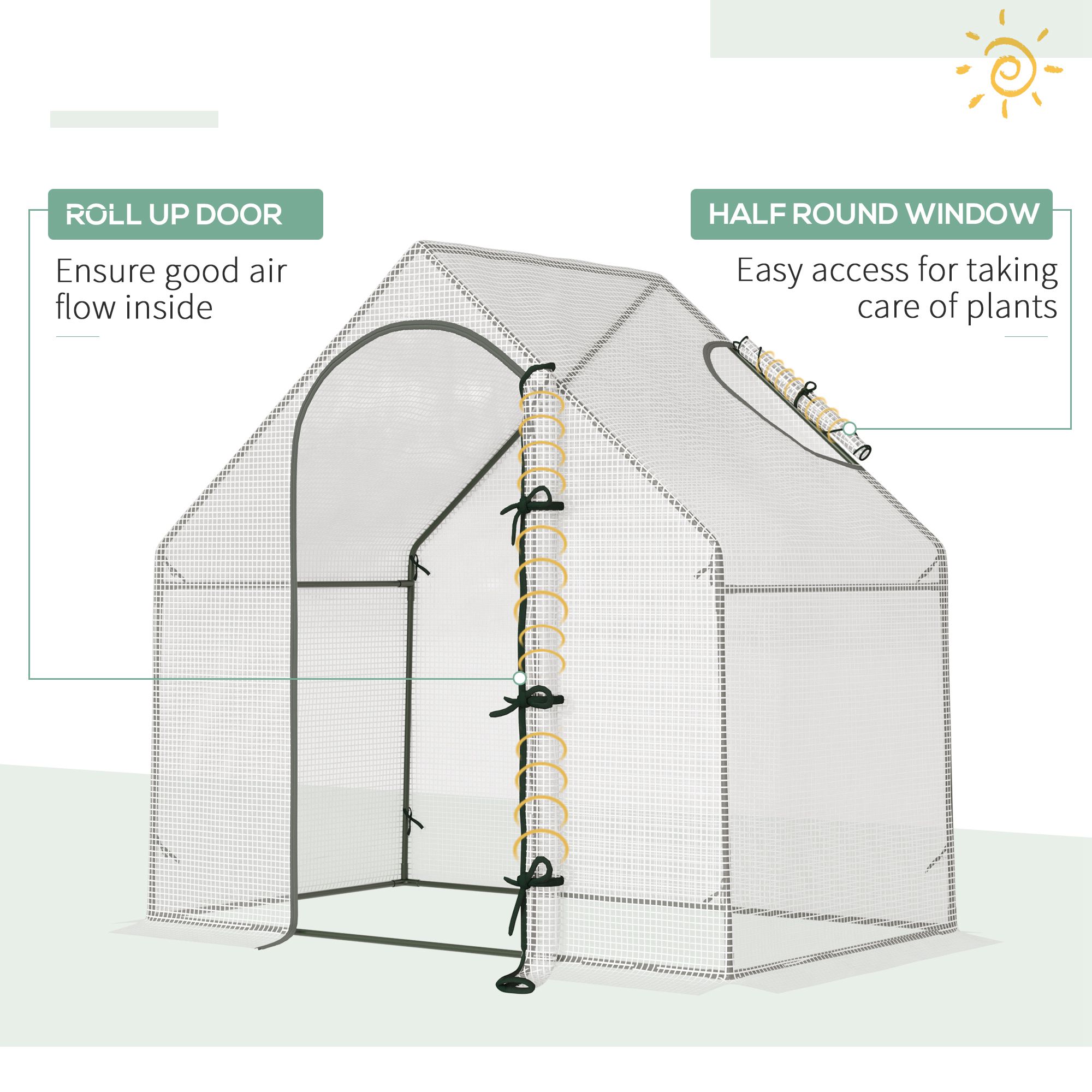 Outsunny Walk In Tomato Greenhouse Garden Outdoor Mini Greenhouse Flower Planter Steel Frame with Zipped Door & Window, PE Cover, 180 x 100 x 168CM,  White 5