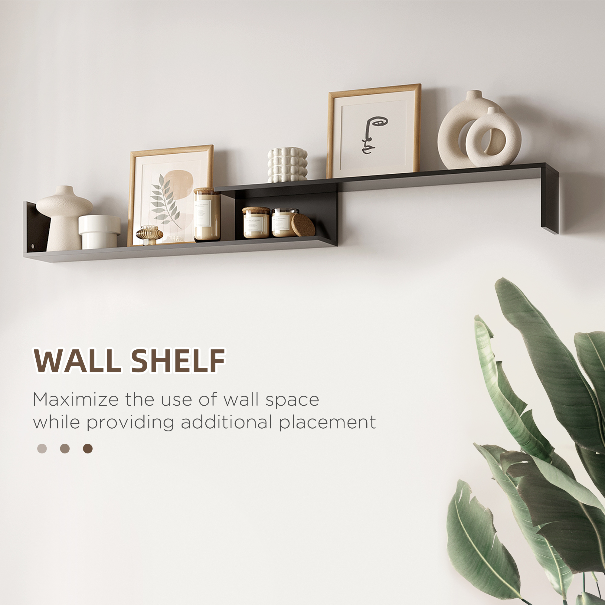 HOMCOM TV Cabinet with Wall Shelf for Wall-Mounted 65" TVs or Standing 40" TVs Black and Dark Brown 6