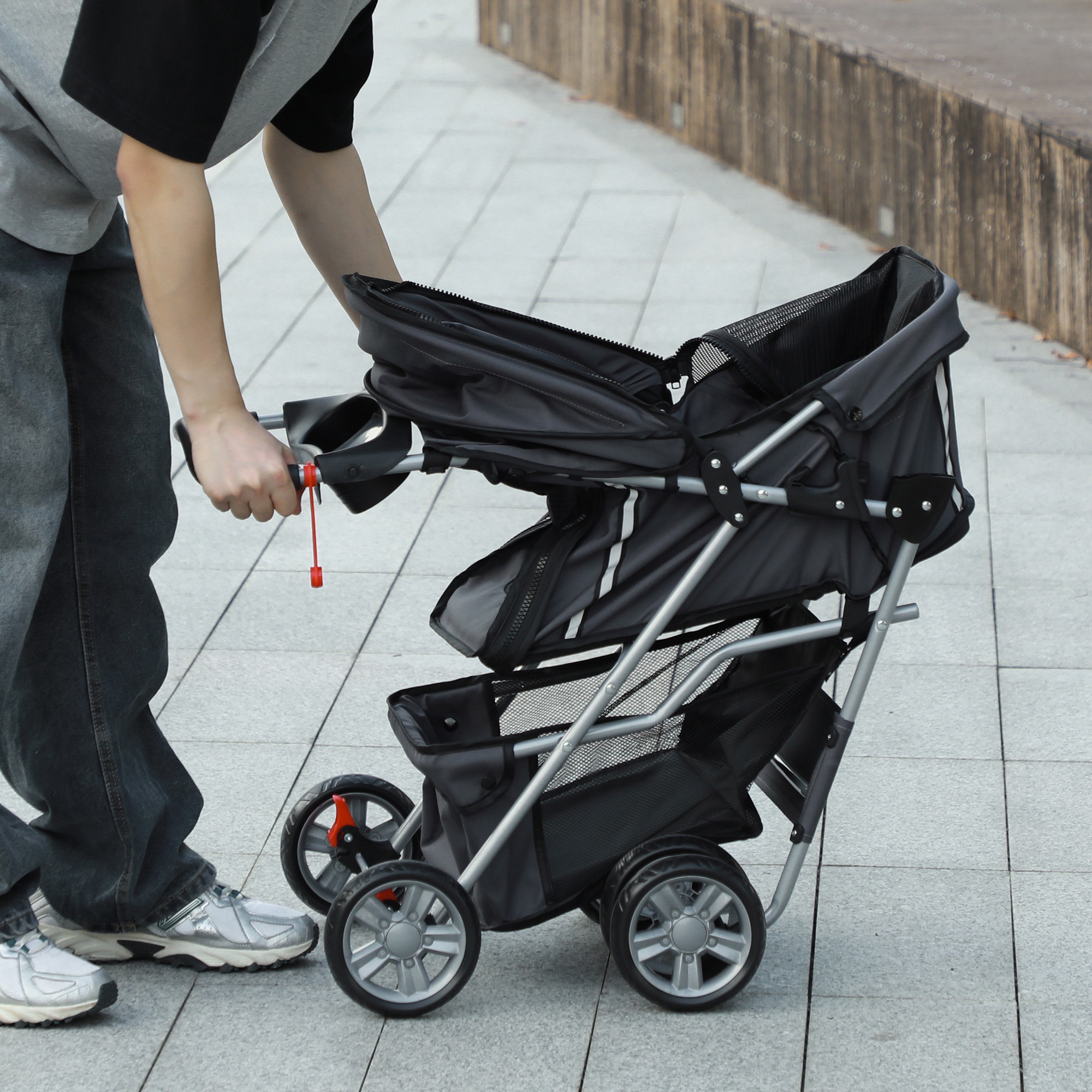 PawHut Foldable Pet Stroller for Small and Miniature Dog, Dark Grey 9