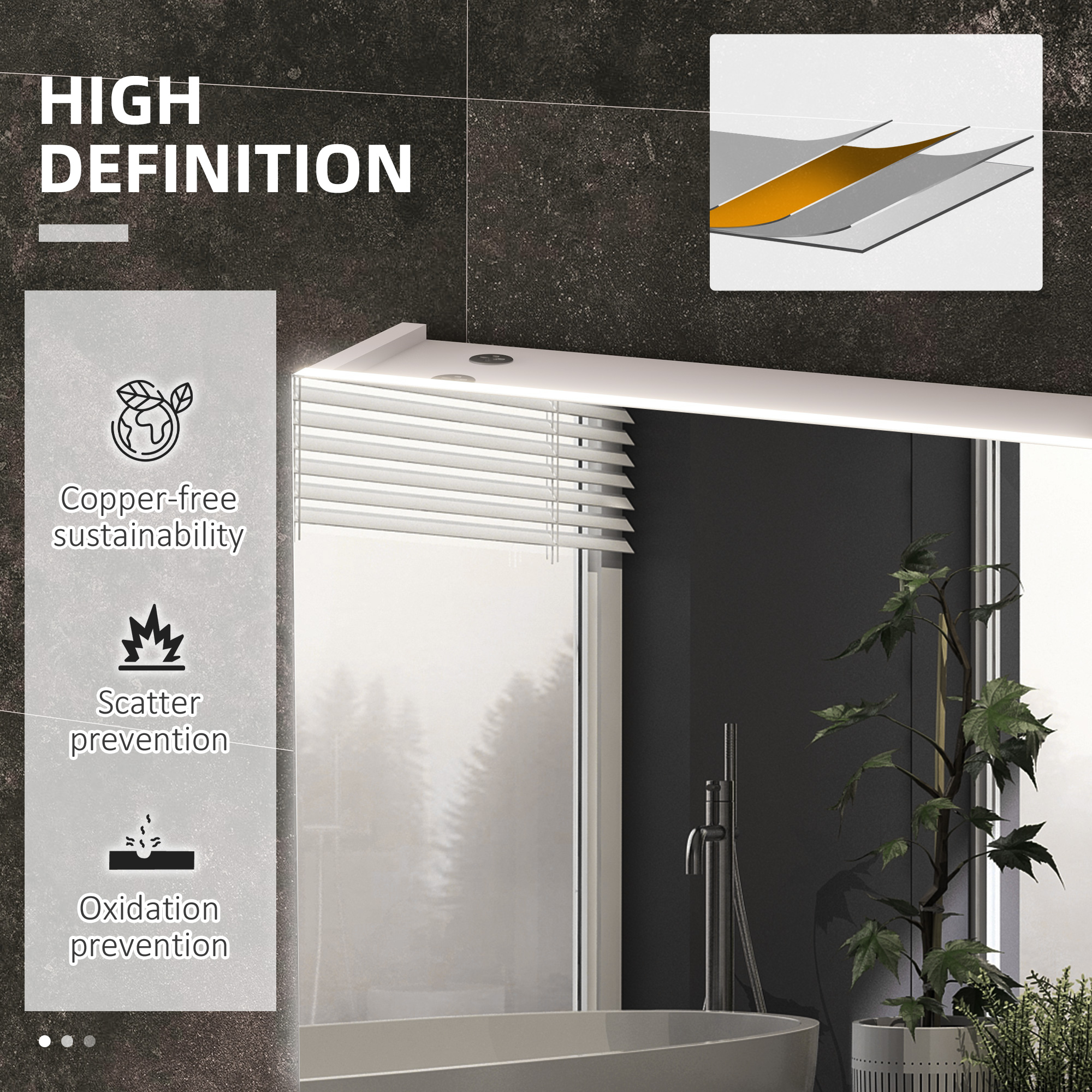 kleankin Bathroom Mirror Cabinet with Light, Bathroom Storage Cupboard with Adjustable Shelf, USB Powered, 90x15x70cm, White 8
