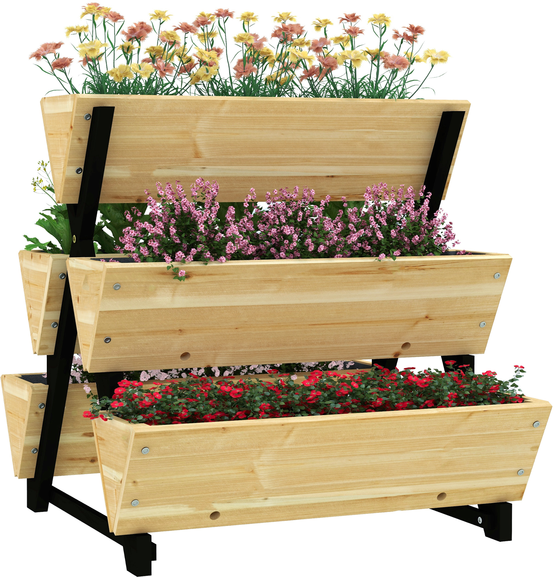 Outsunny Fioriera Da Balcone Con Traliccio – Legno Di Acacia E Acciaio, 74x27x131 Cm