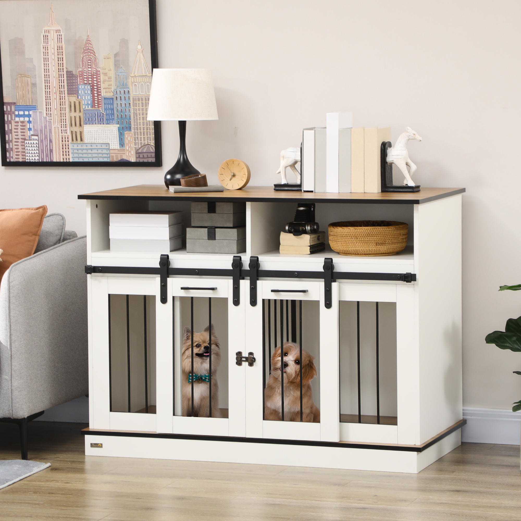 PawHut Dog Crate Furniture for Small and Large Dogs, with Movable Divider White 2