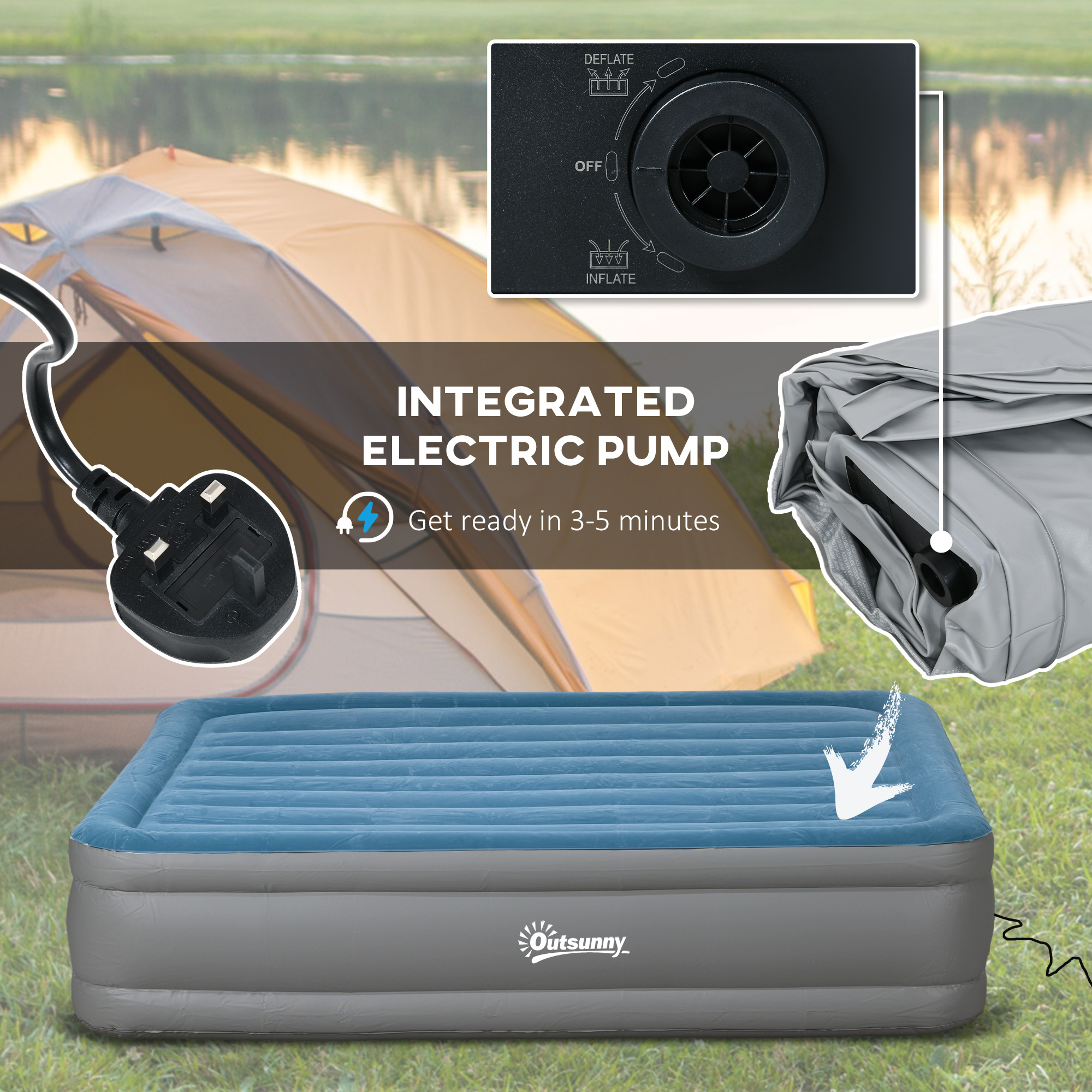 Outsunny King-Size Inflatable Mattress, with Built-In Electric Pump and Bag 5