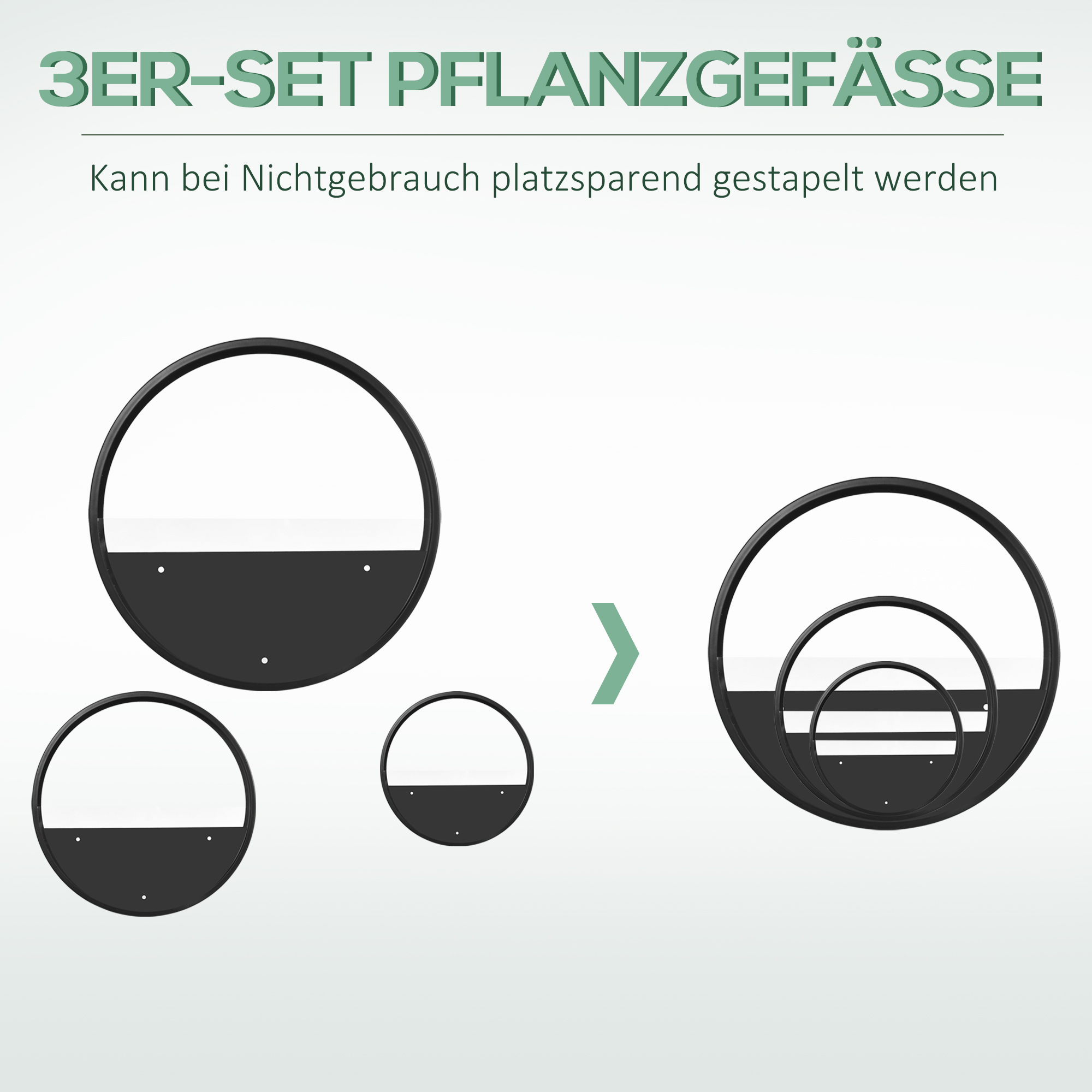 Seinale kinnitatavad lillepotid, 3 tk komplekt, virnastatavad, terasest ja akrüülist, mustad