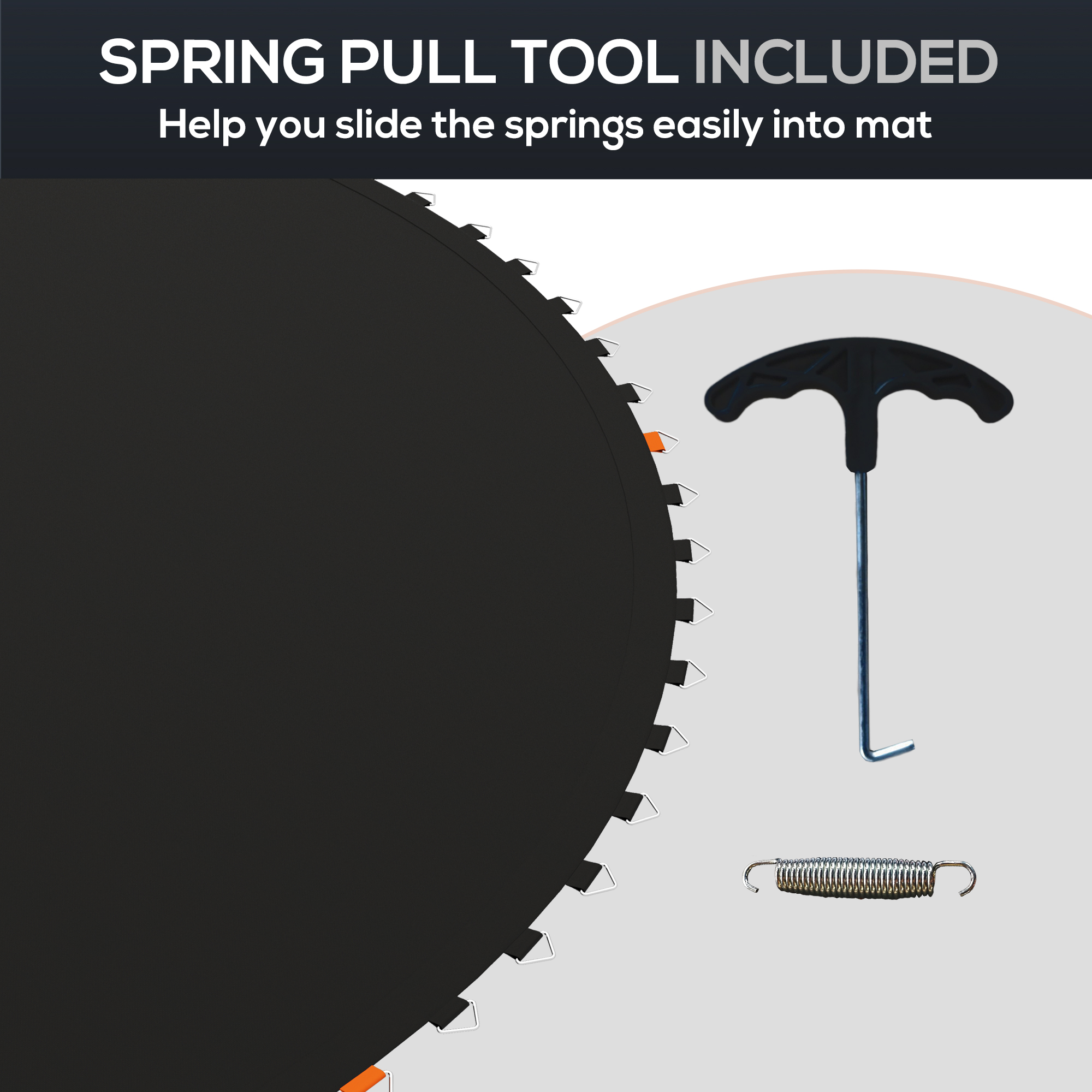 SPORTNOW Replacement Trampoline Mat with Spring Pull Tool, 72 V-Hooks, for 12ft Trampoline using 14cm Springs, Black 6