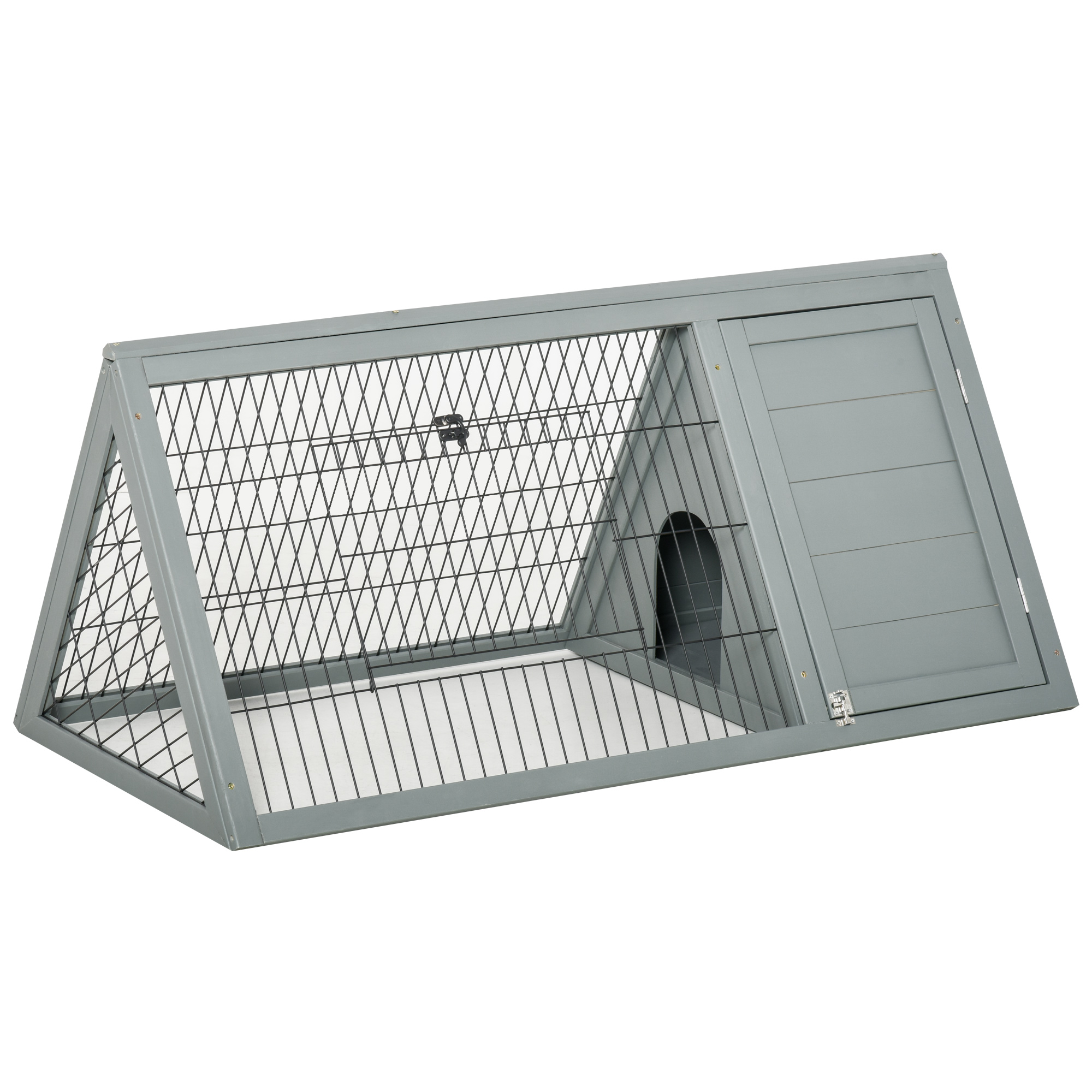 Meilleurs prix pour Clapier triangulaire de sol enclos extérieur niche double porte dim. 116L x 62l x 52,5H cm métal bois sapin gris