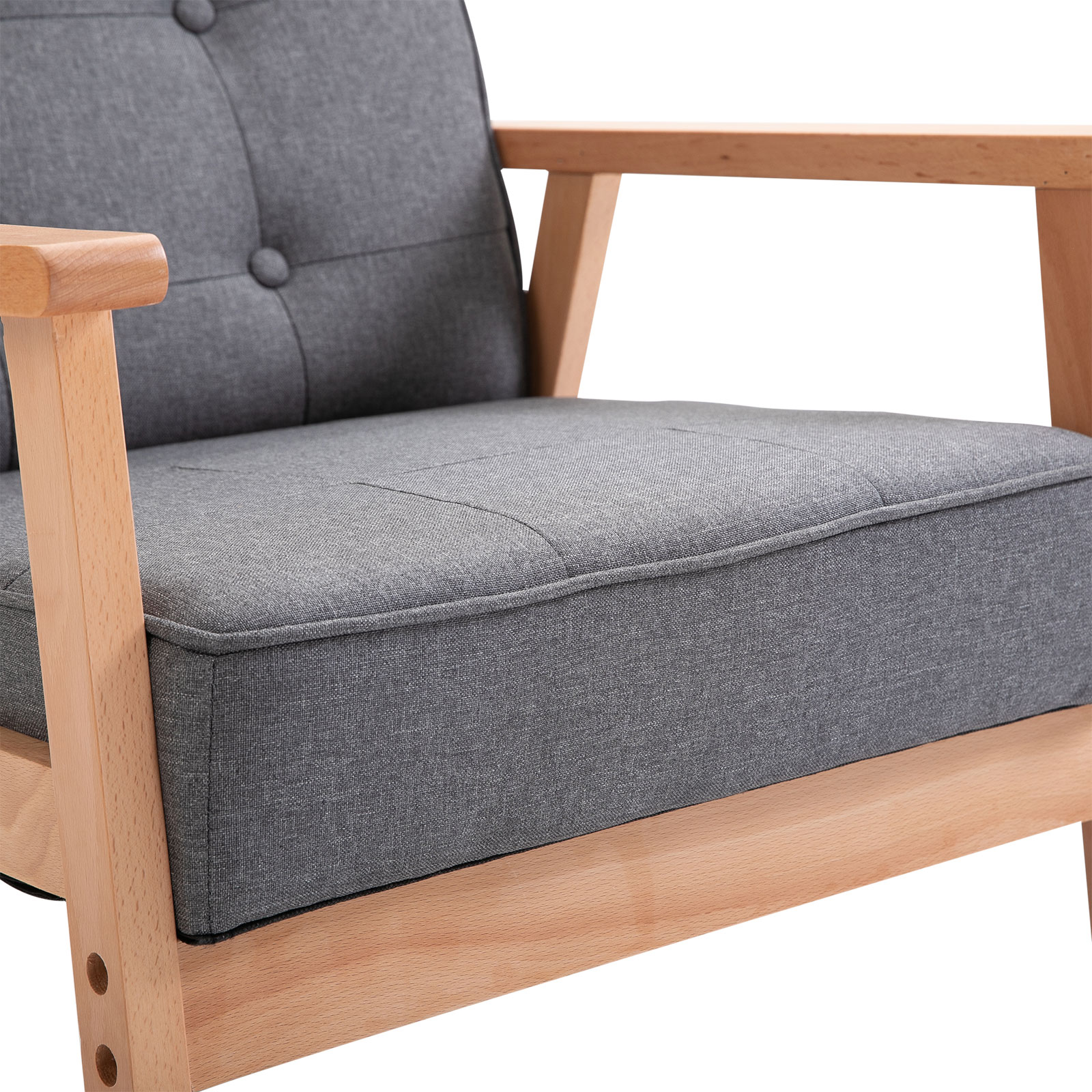 HOMCOM Minimalistic Wooden Frame Accent Chair, with Padded Seat Dark Grey 8