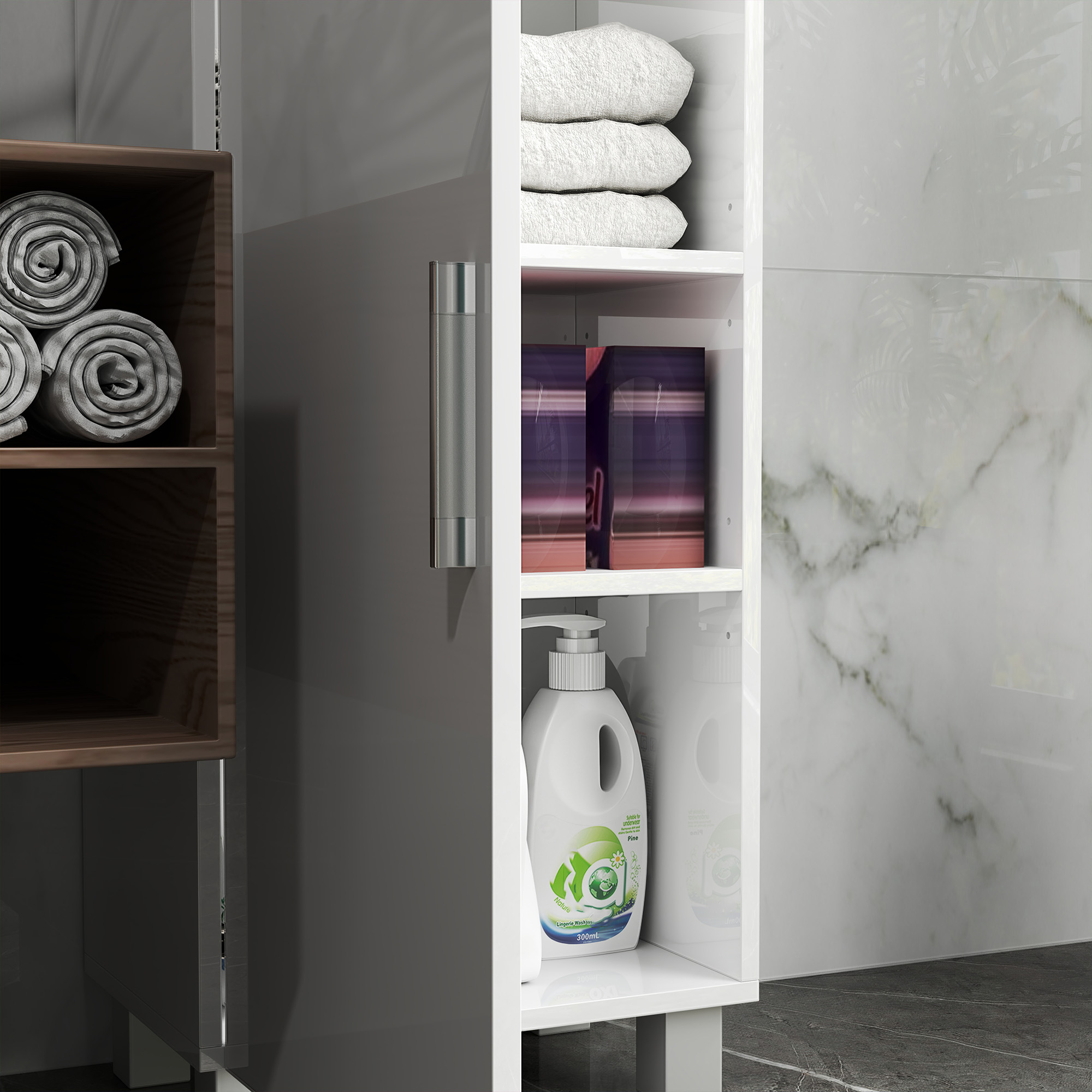 HOMCOM Tall Bathroom Cabinet, Freestanding Bathroom Cabinet with Adjustable Shelves and Double Doors 8