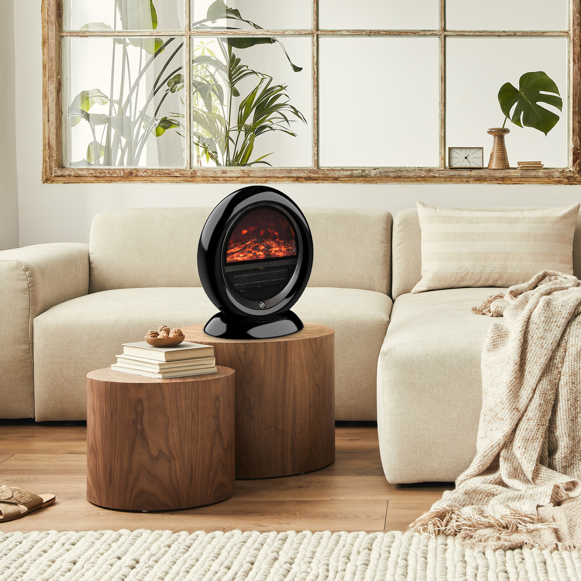 HOMCOM Freestanding Electric Fireplace Indoor Space Table Top Heater with Realistic Flame Effect, Rotatable Head, Overheating Protection, 1500W, Black 9