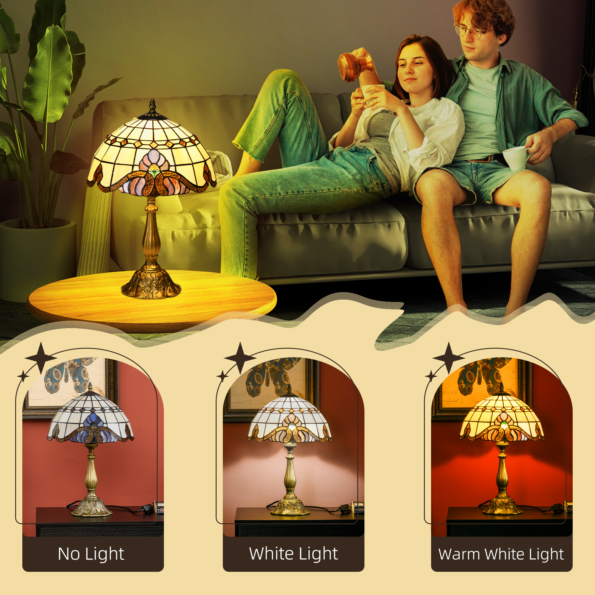 HOMCOM Stained Glass Table Lamp, Handmade Antique Bedside Lamp, Decorative Night Light for Bedroom, Living room, Home, Nightstand 5