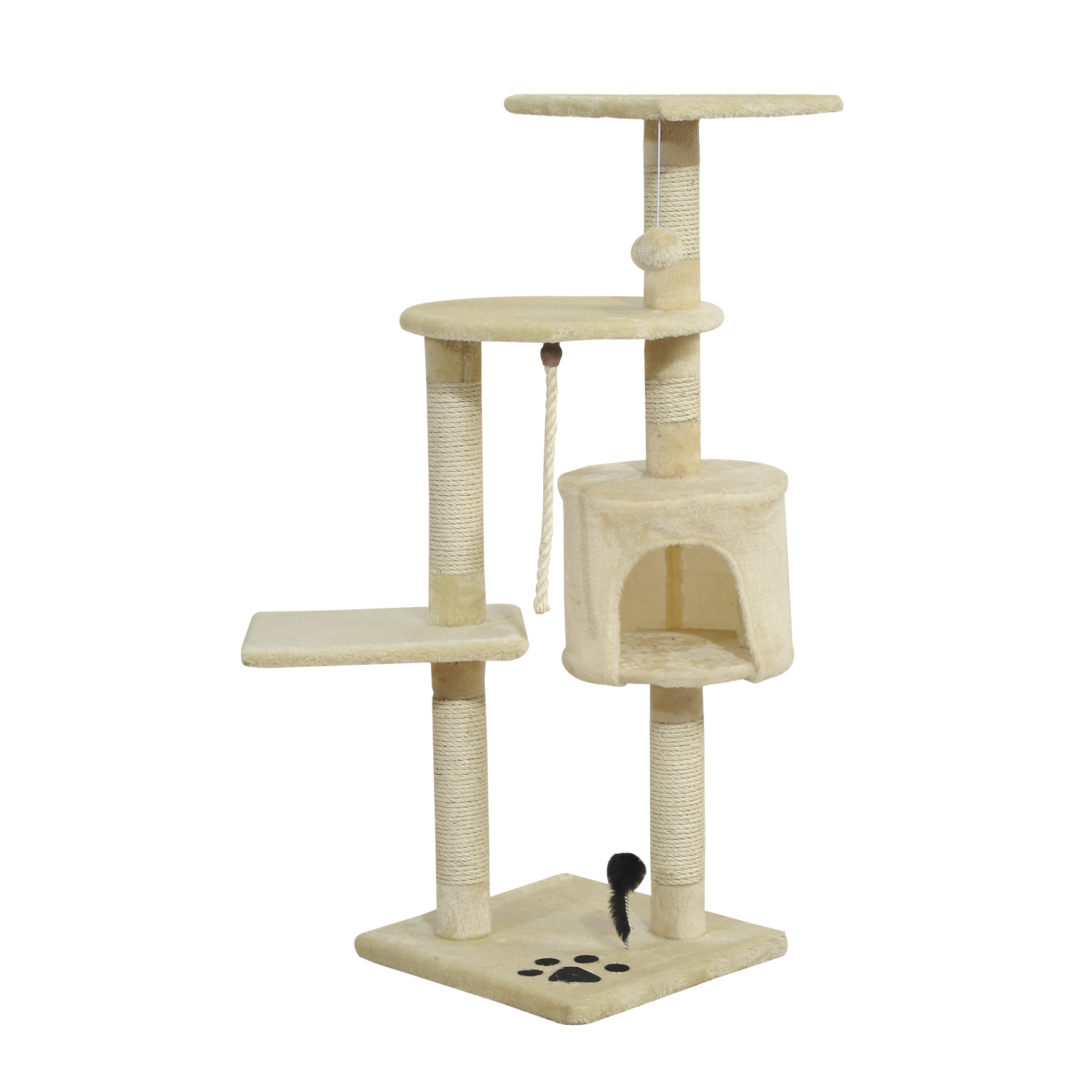 PawHut Katzenbaum, Kratzbaum mit Sisalsäulen, Katzenkratzbaum, Katzen Kletterbaum mit Höhle, Spielbälle, Beige, 75L x 40B x 112H cm Aosom
