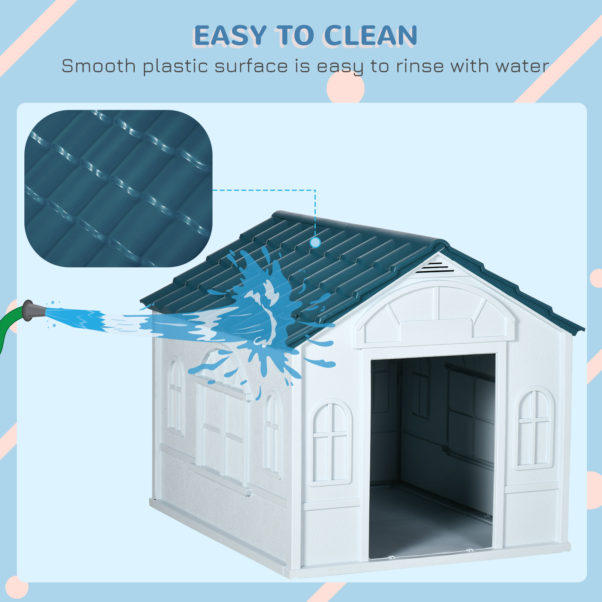 PawHut Plastic Weather-Resistant Dog House, for Indoors and Outdoors, Large Dogs White and Blue 5