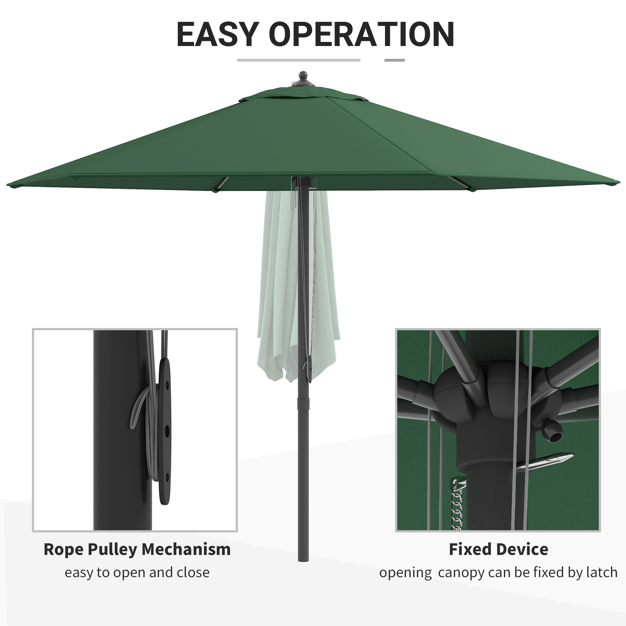 Outsunny 2.8m Garden Parasol Umbrella, Round Outdoor Market Table Umbrella Sun Shade Canopy, Green 4