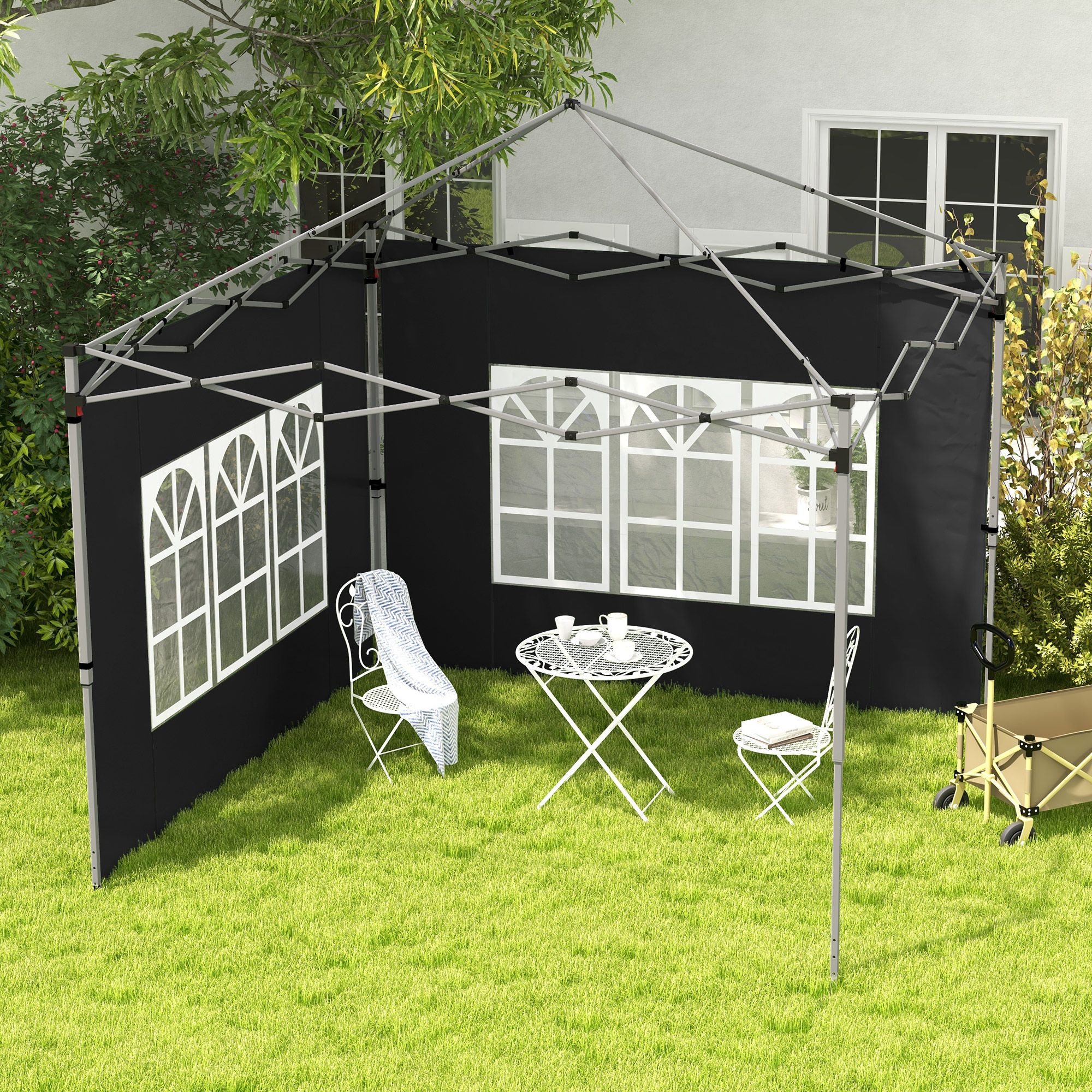 Outsunny Gazebo Side Panels, Sides Replacement with Window for 3x3(m) or 3x4m Pop Up Gazebo, 2 Pack, Black 2