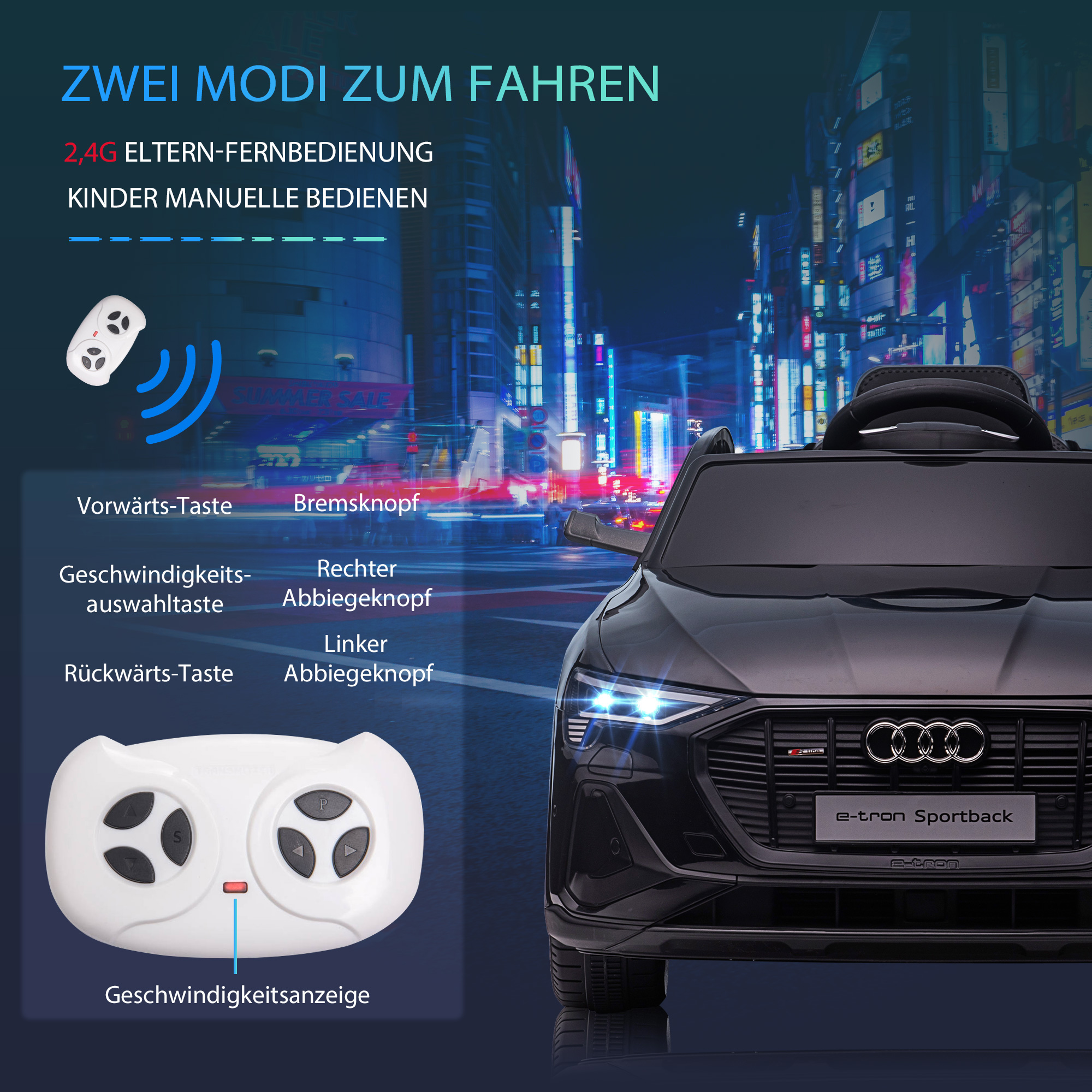 Elektriline lasteauto 12V elektrisõiduk Audi E-tron elektriauto puldiga, turvavöö, muusikaga (MP3/USB/TF), lastesõiduk lastele vanuses 3-5 aastat, 3-5 km/h, must