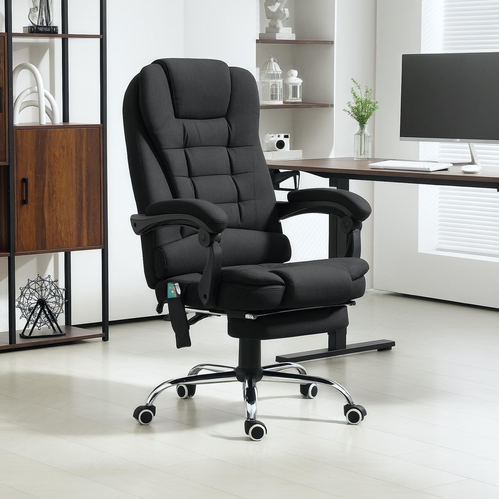 Vinsetto Office Chair with 6 Point Massage and Back Heat, Microfibre Desk Chair with Footrest Adjustable Height and Swivel Wheels, Back Reclining, Full Black 2