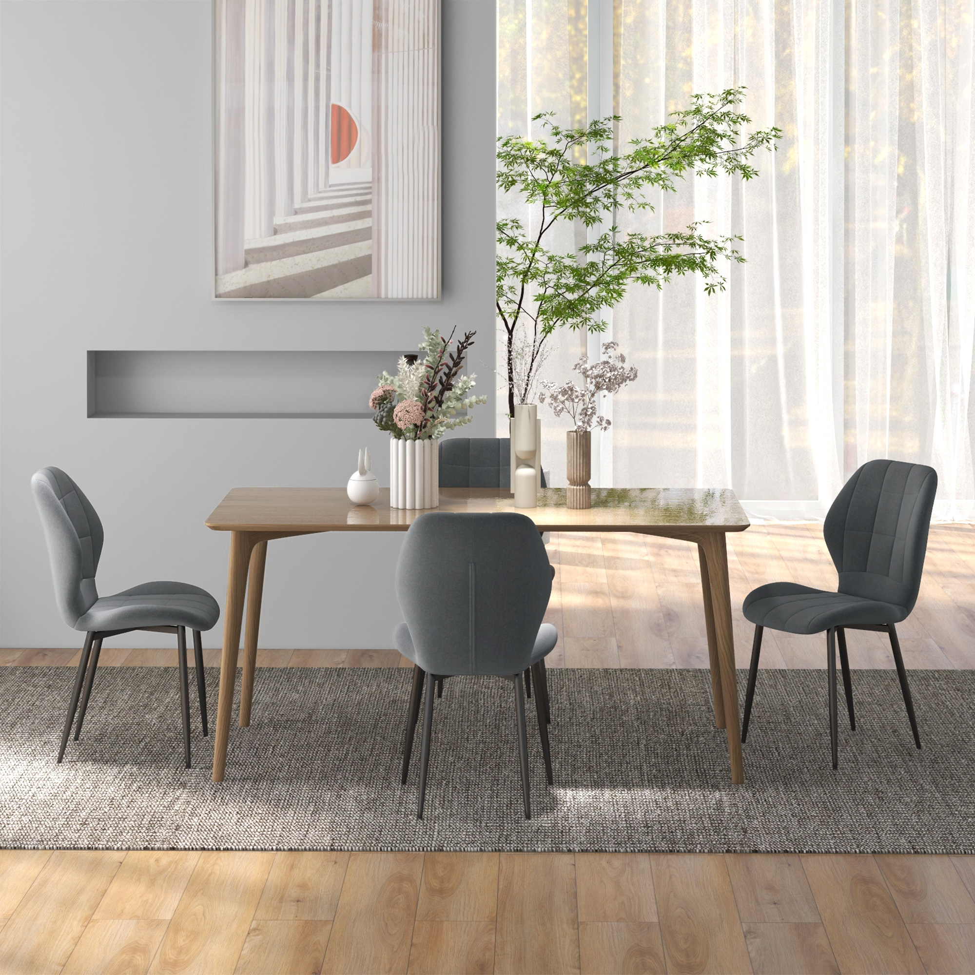 HOMCOM Set of Four Flannel Relaxed Tub Dining Chairs Dark Grey 8