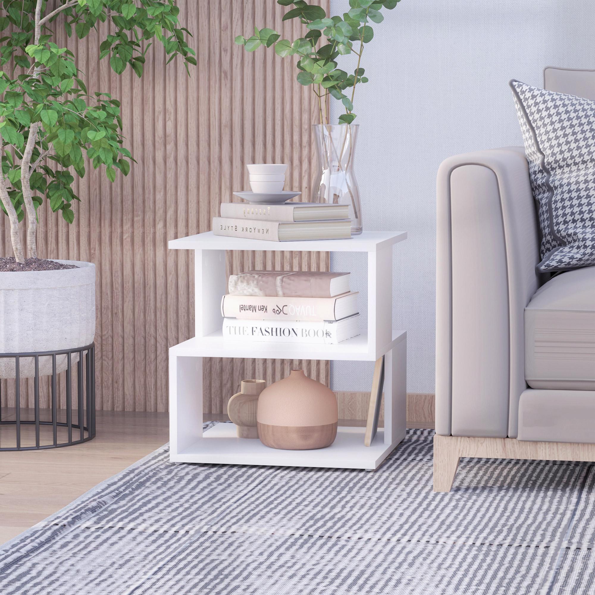 HOMCOM Side Table Square Coffee Table Modern End Table with 2 Tier Storage Shelves for Living Room, Bedroom, White 2
