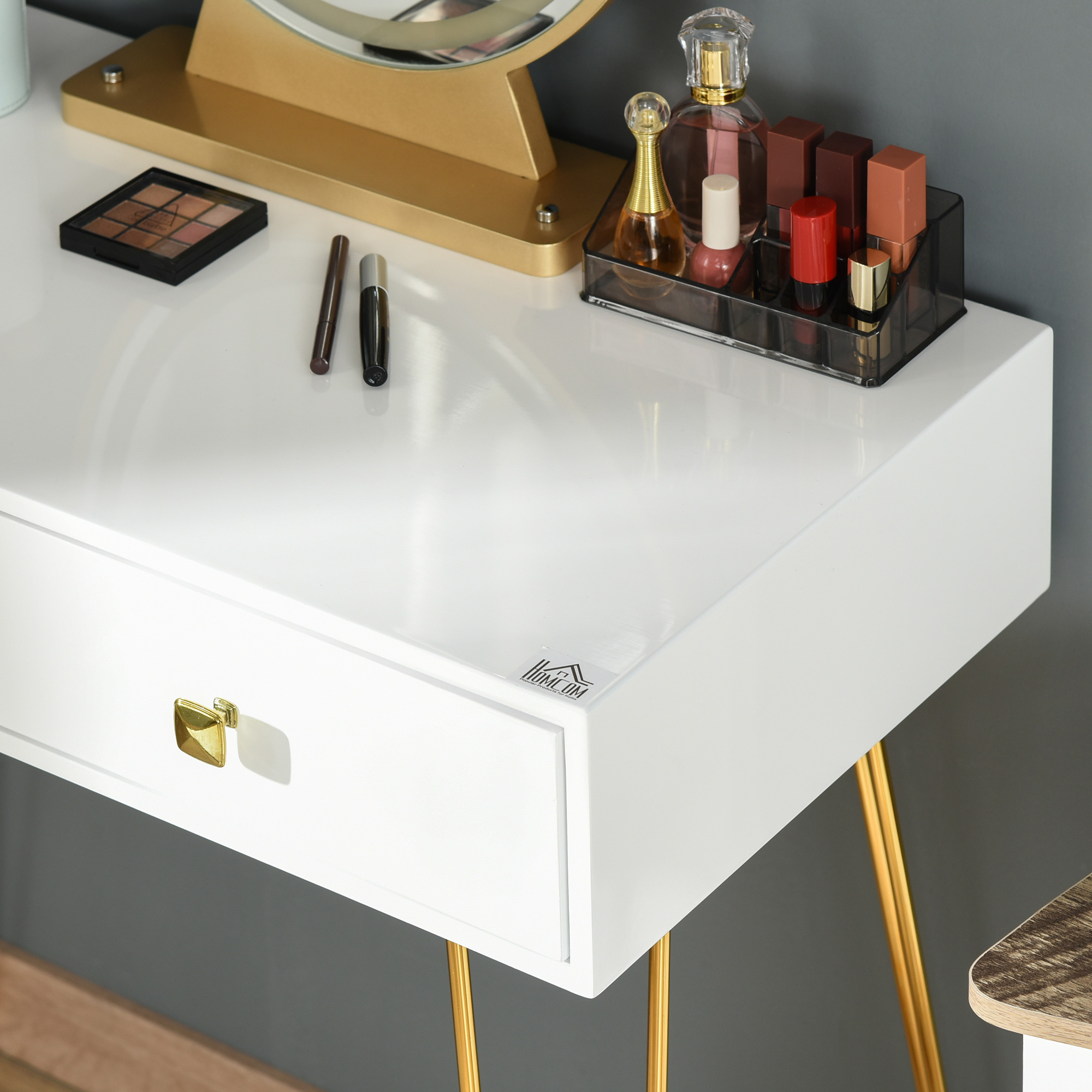 Tavolo Da Trucco YITAHOME Con LED RGB, Specchio Illuminato, 3 Cassetti E Armadio, Prese USB Integrate, App E Telecomando, Bianco Elegante