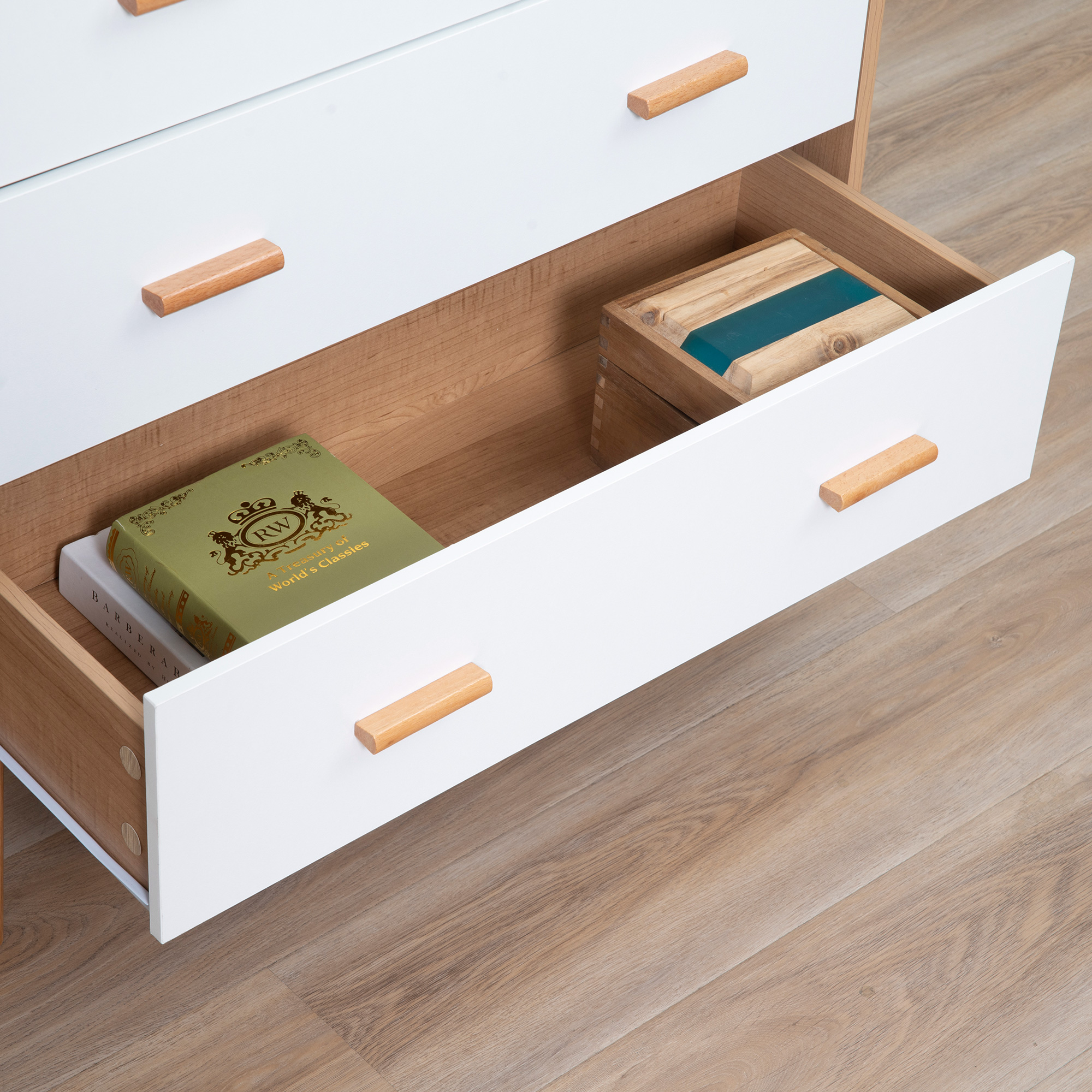 HOMCOM Chest of Drawers with 3 Drawers, Bedroom Cabinet, Storage Organizer for Living Room, White and Natural 7