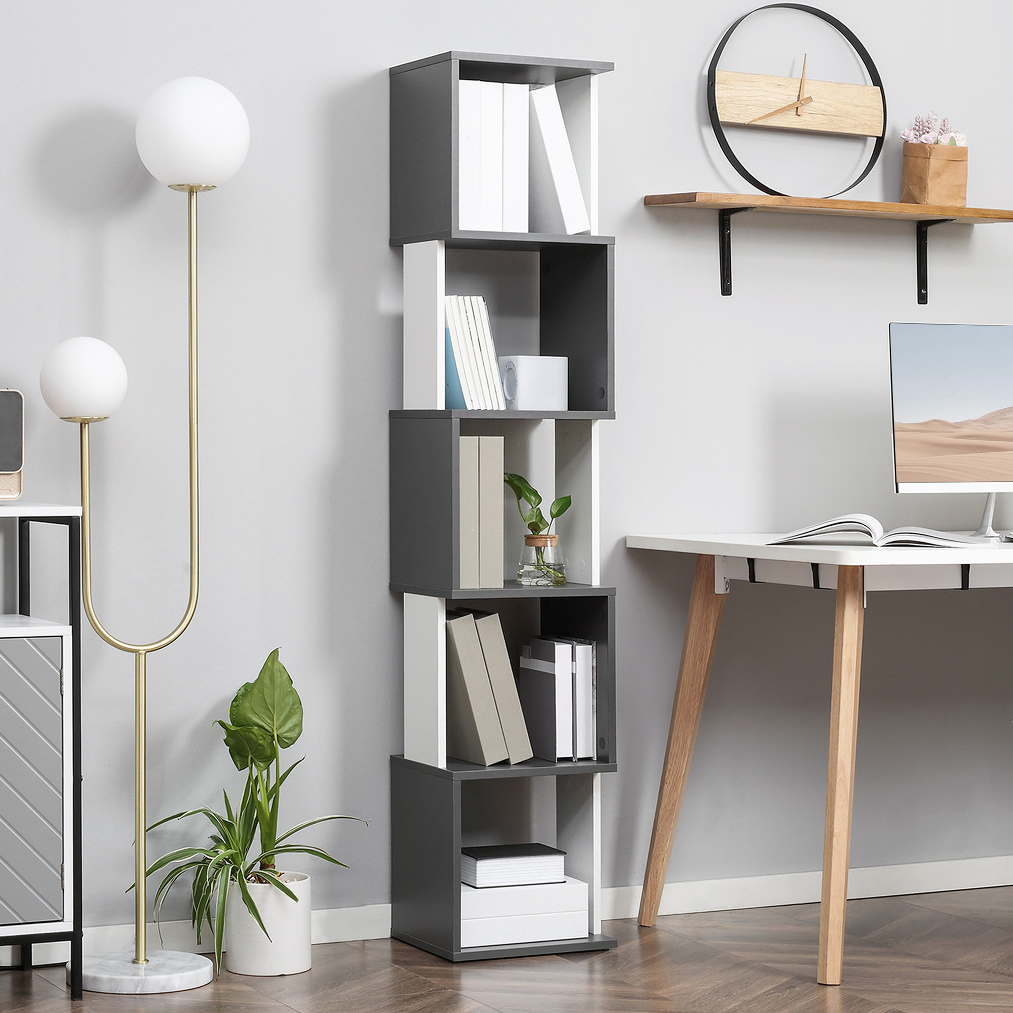 HOMCOM Modern 5-Tier Bookshelf, Freestanding Bookcase Storage Shelving for Living Room Home Office Study, White and Dark Grey 2