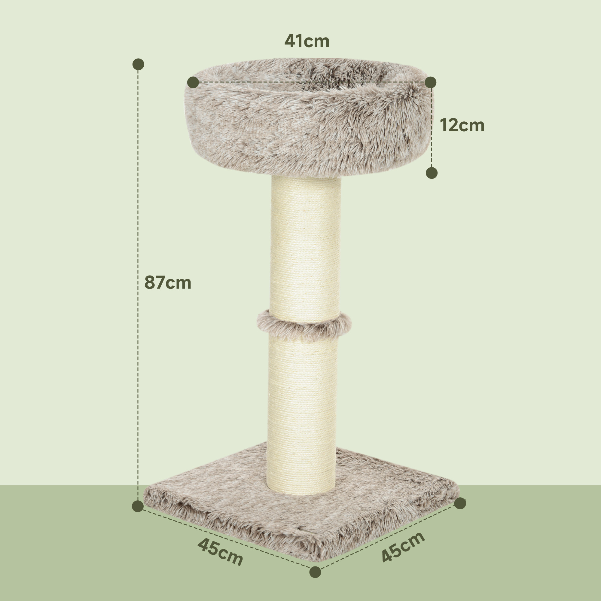 Kassipuu, 87 cm, kassitorn paksu kraapimispostiga, pehmest alusest, sisekasutuseks, toetab kuni 6 kg, pruun