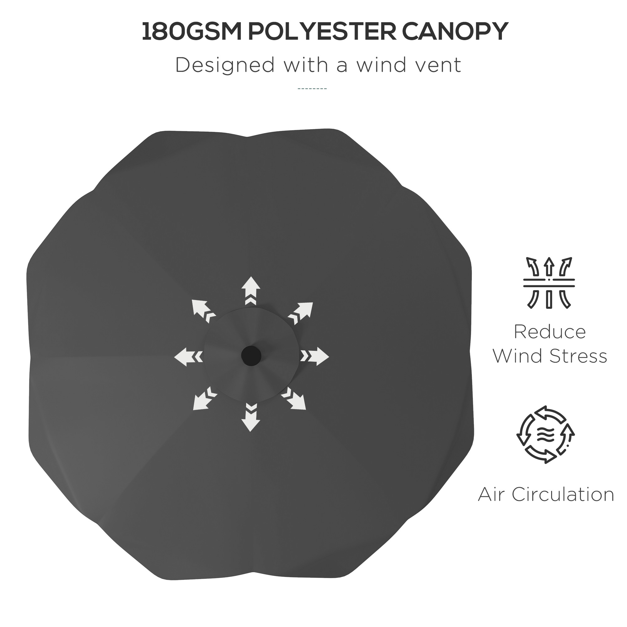 Outsunny Solar Patio Umbrella with LED and Tilt, Outdoor Market Table Umbrella Parasol with Crank, 3 x 3 (m), Dark Grey 6