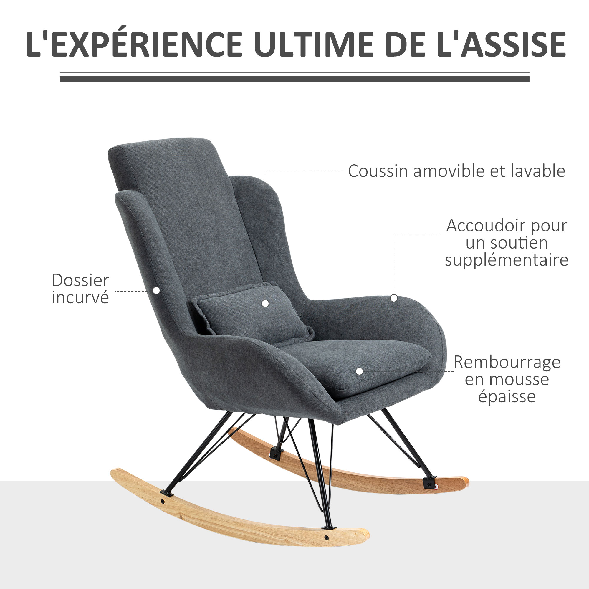Chaise à Bascule Relax Avec Repose-pieds - Tissu Velours - Poches Latérales - Pour Salon, Chambre (beige)