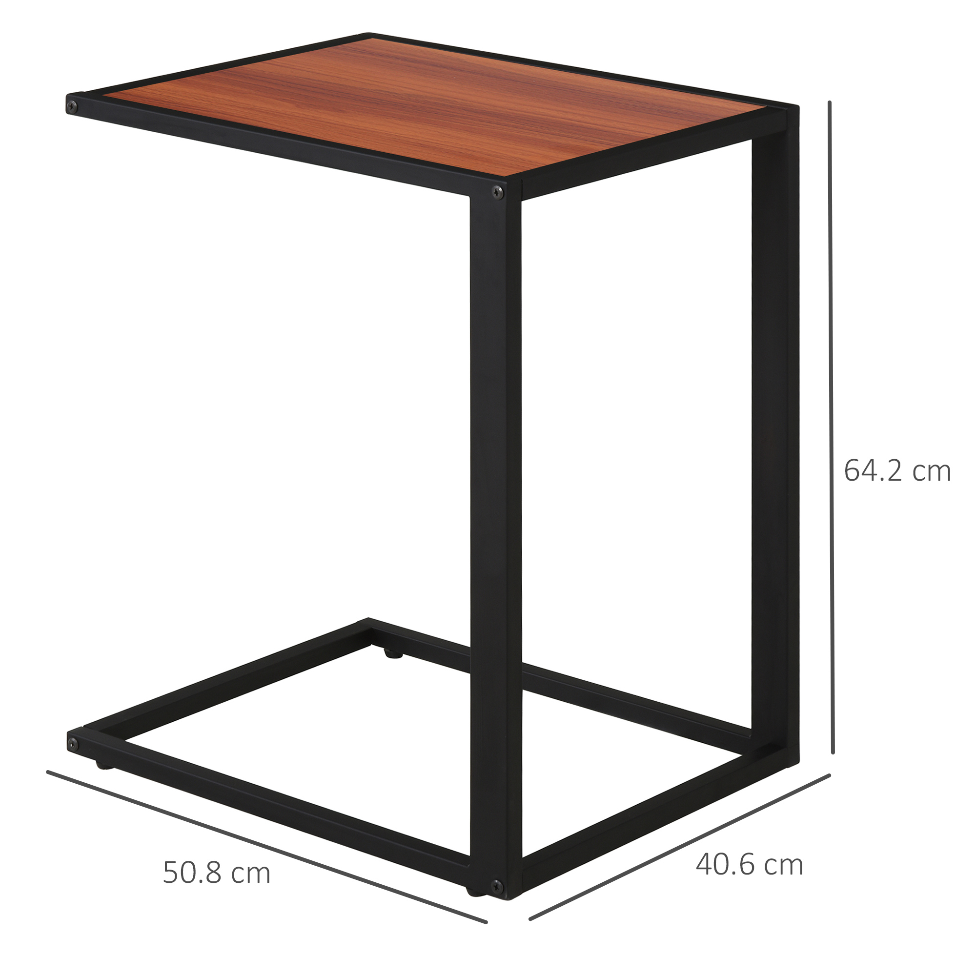 HOMCOM C-Shaped Side Table, Sofa End Table with Metal Frame, Accent Couch Table for Living room, Bedroom, Walnut and Black 3