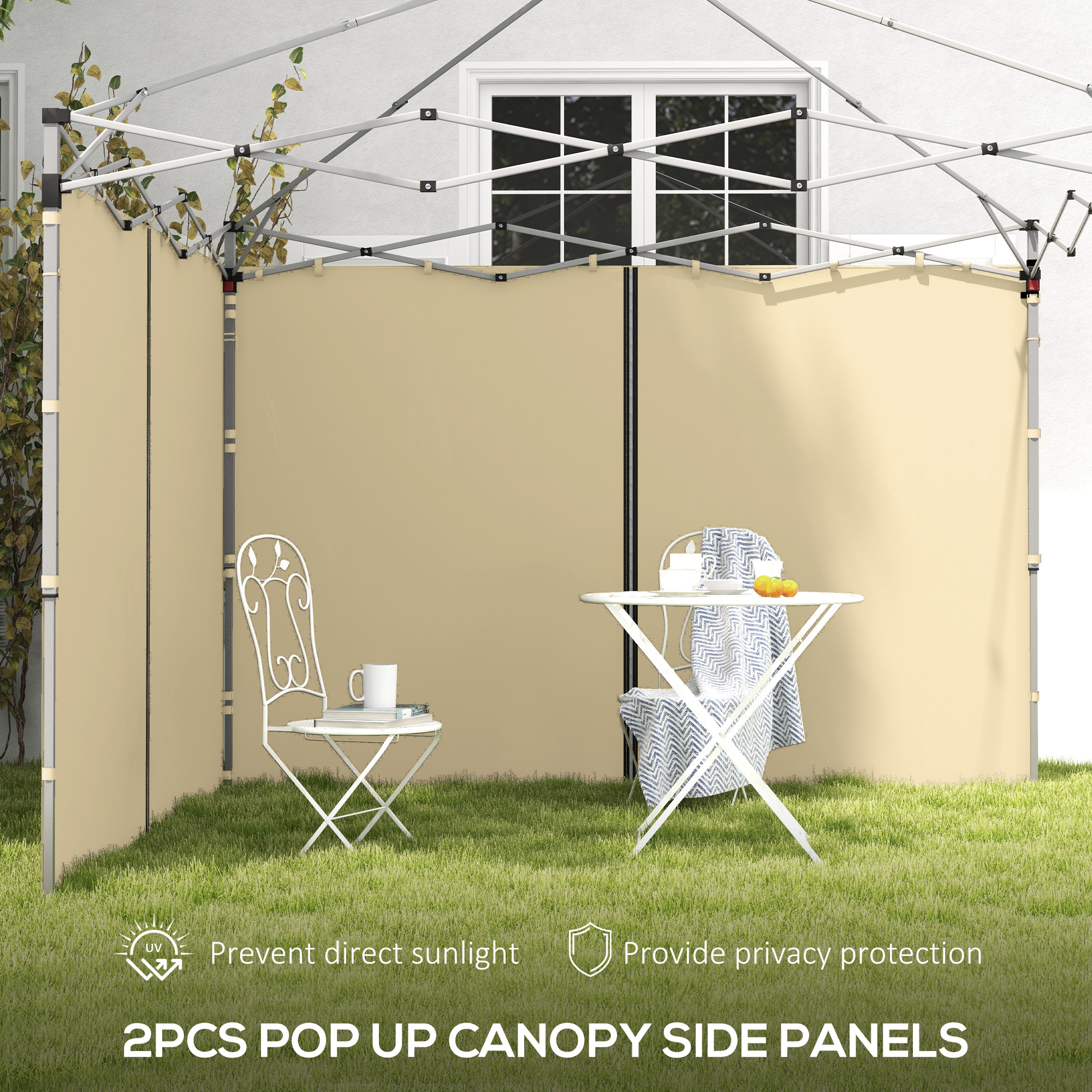 Outsunny Set of Two 3 x 3(m) Replacement Zipped Gazebo Walls Beige 4